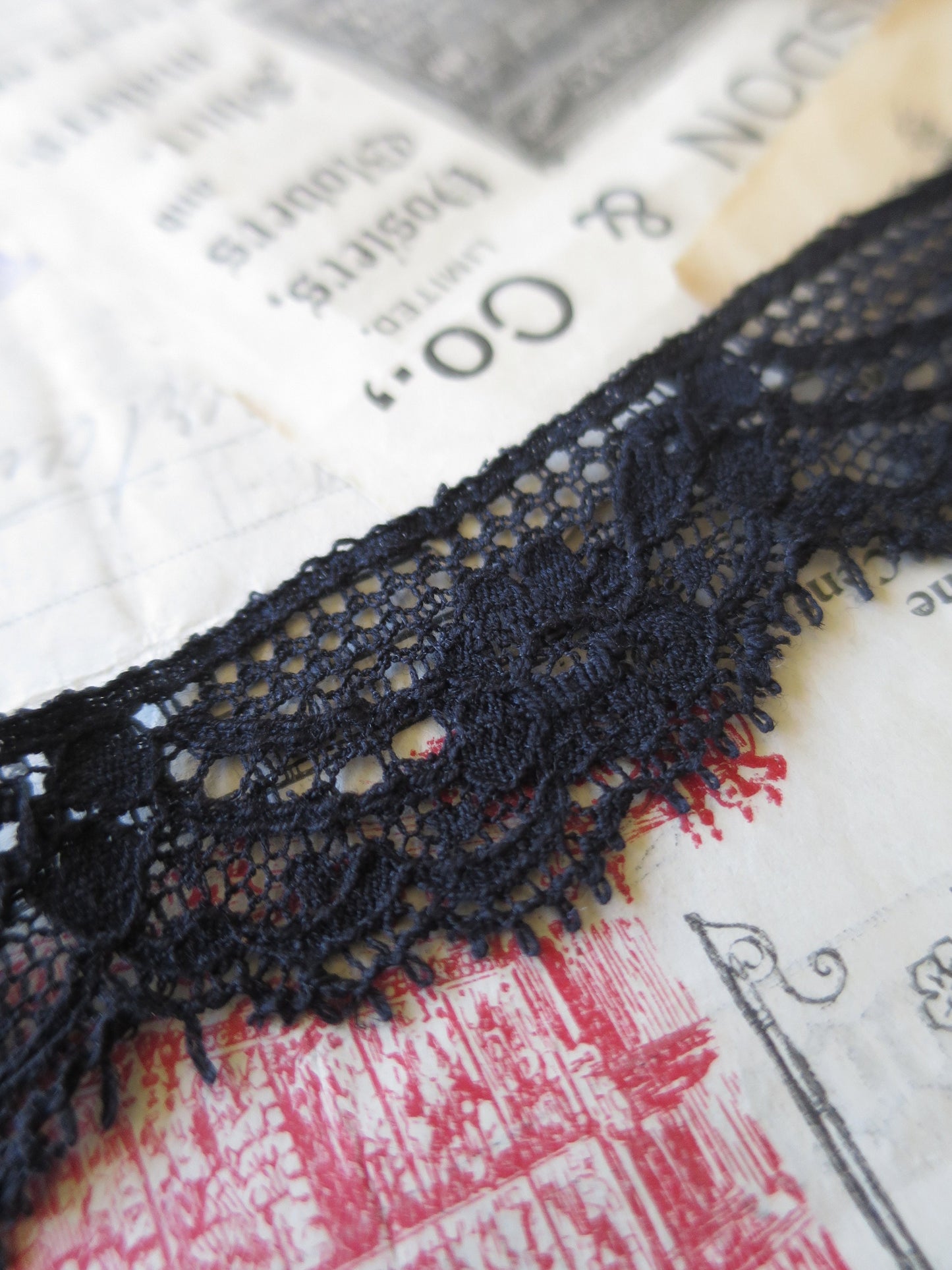 Black English Nottingham Lace- Raised Floral Swags Point Lace- 2.5 cm