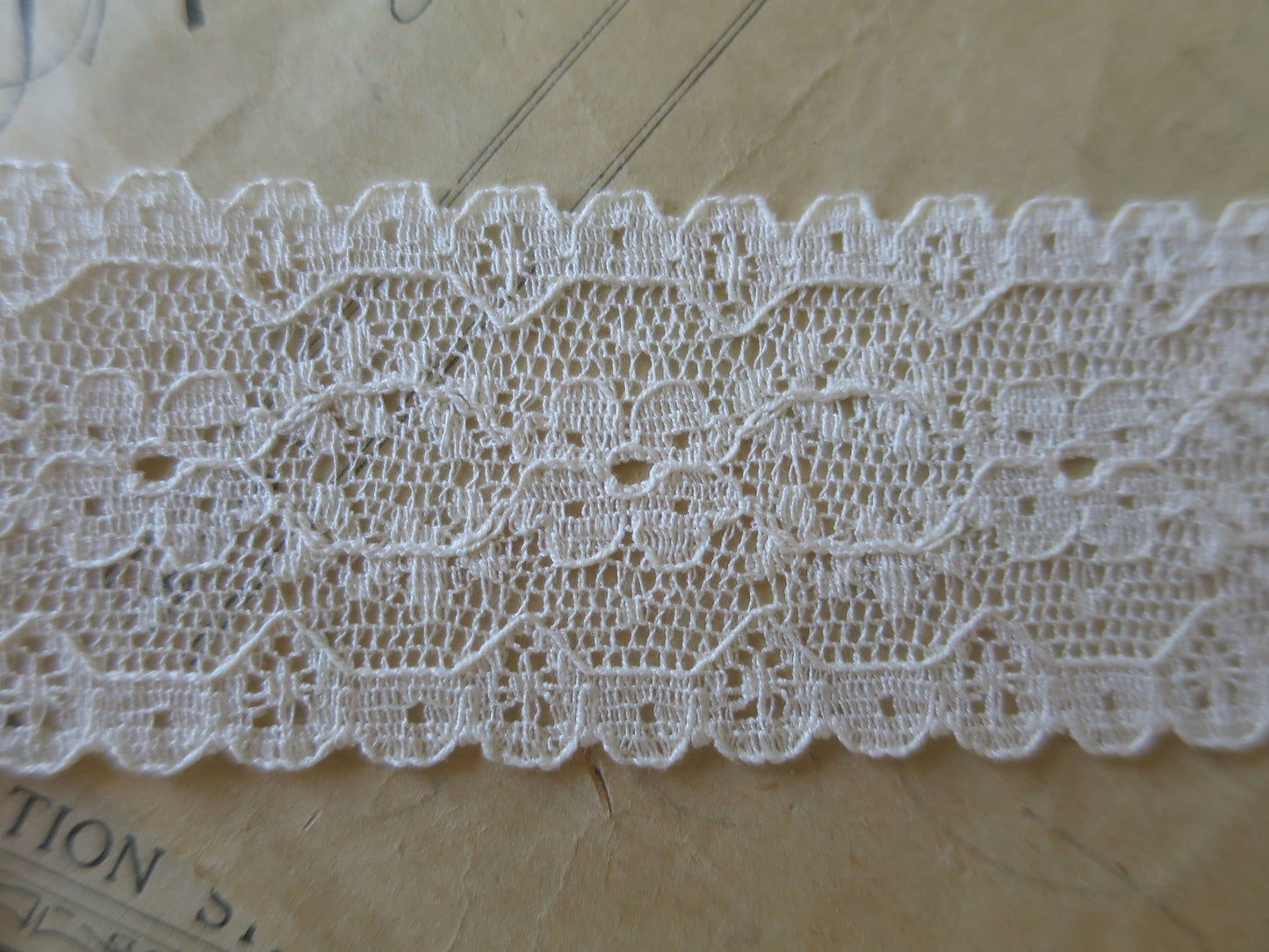 Ecru English Nottingham Point Lace- Floral Point- Galloon- 3.5 cm