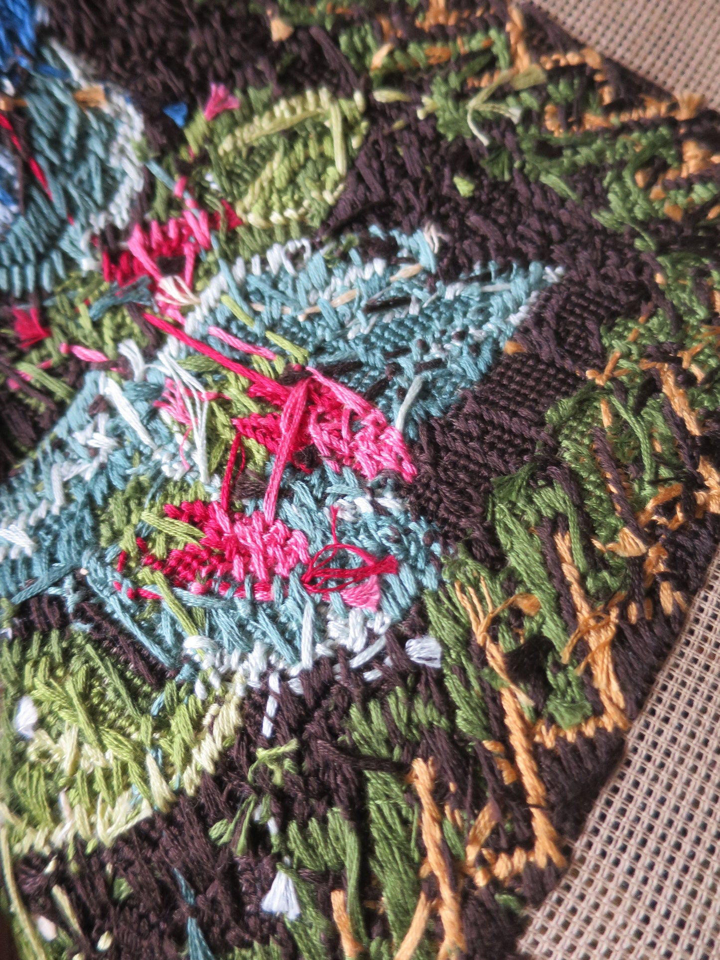 Vintage Hand Embroidered Berlin Tapestry Picture- Lilies