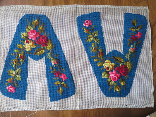 Antique 1860's Unused Hand Worked Berlin Wool Work Tapestry Slipper Fronts