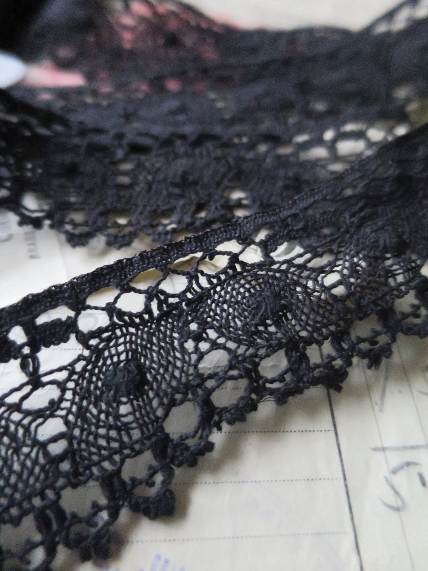 Black English Nottingham Lace- Openwork Torchon- 4.3 cm