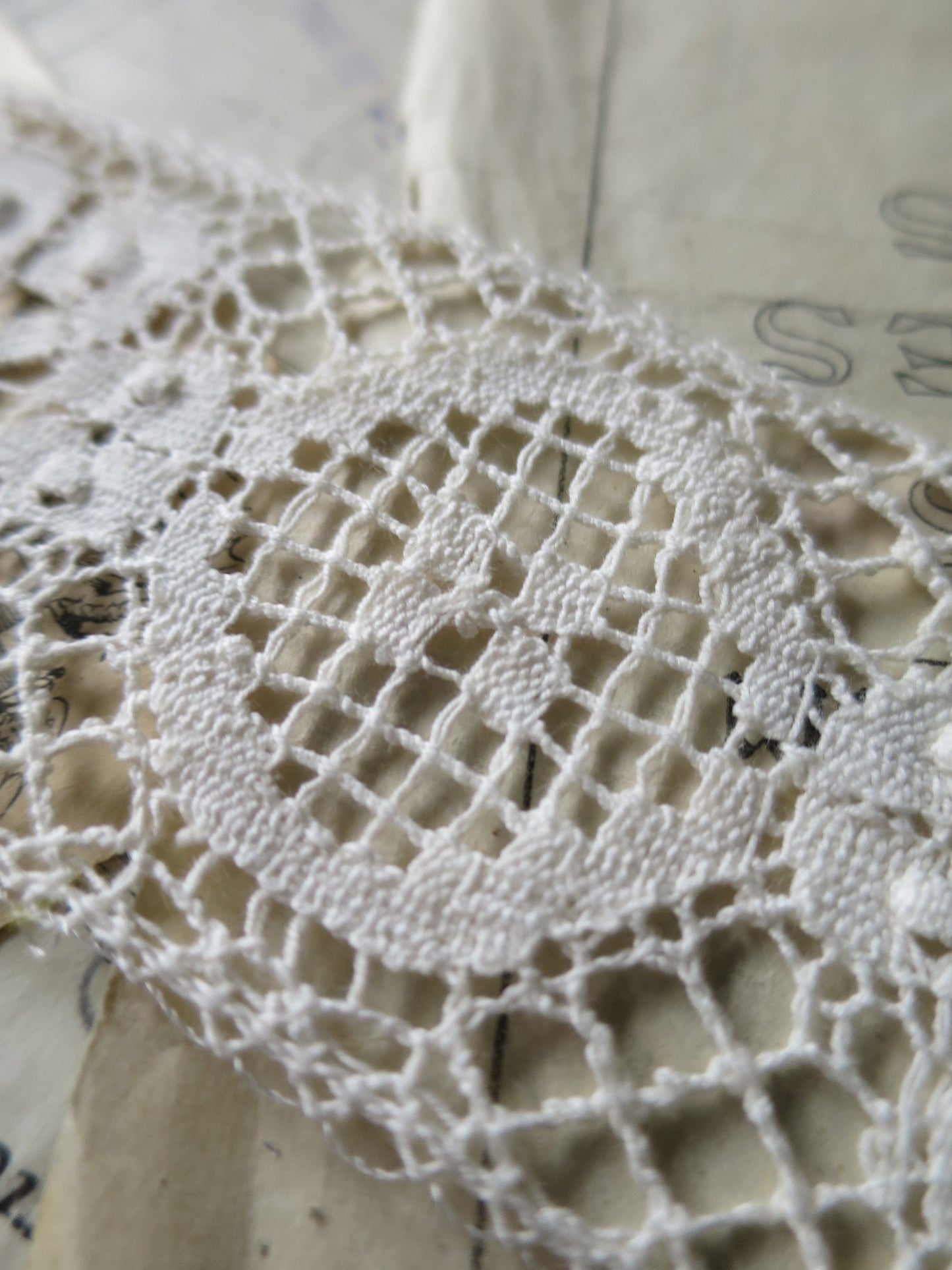 Ecru English Nottingham Cluny Lace- Raised Floral & Oval Torchon Guipure- Insertion- 6 cm