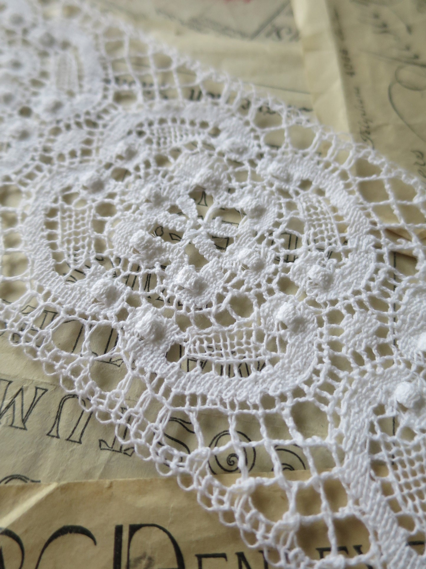 White English Nottingham Cluny Lace- Raised Torchon Roses Guipure- Insertion- 9 cm