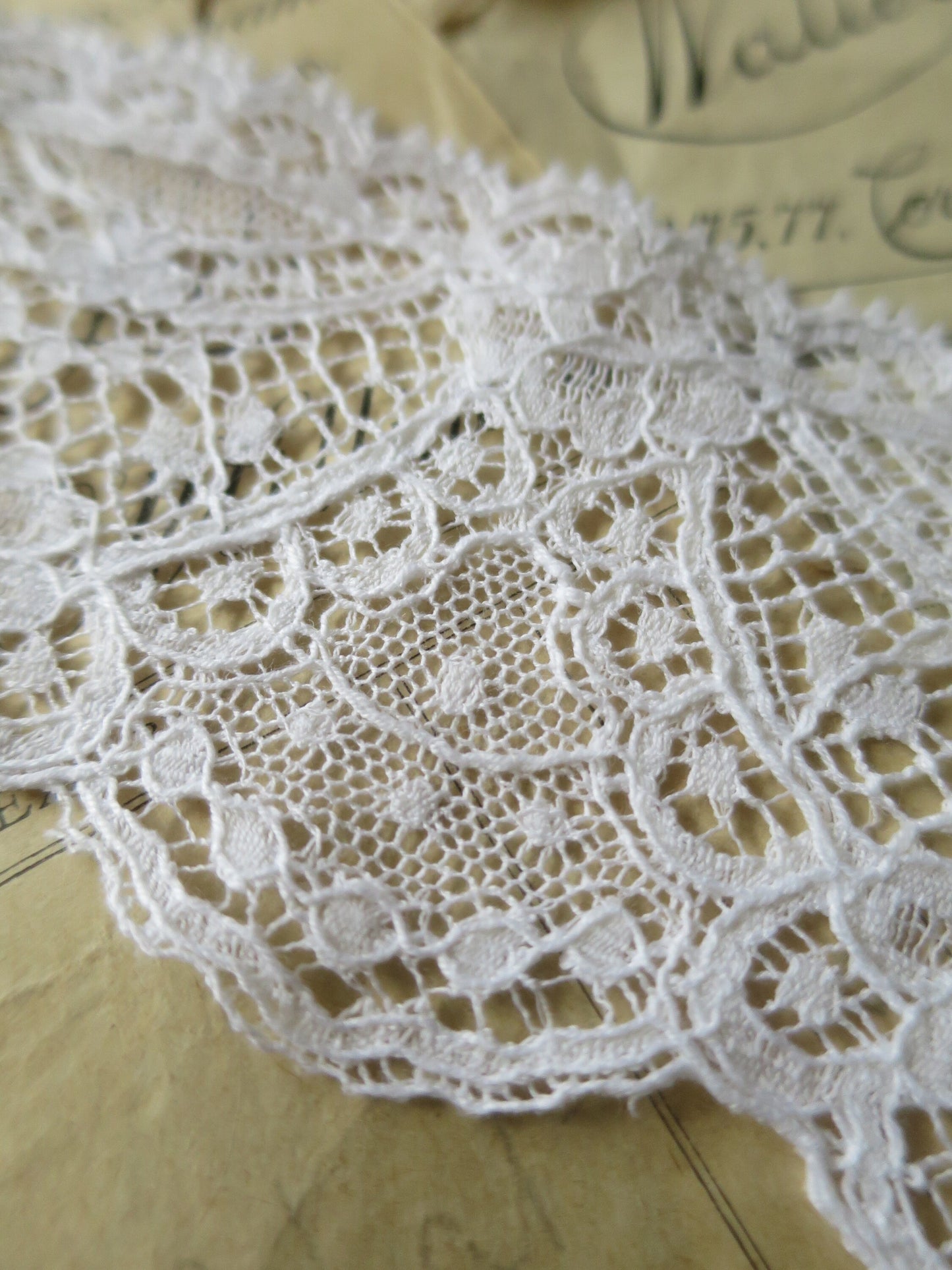 White English Nottingham Lace- Swags & Cartouches Point Lace- 7.5 cm