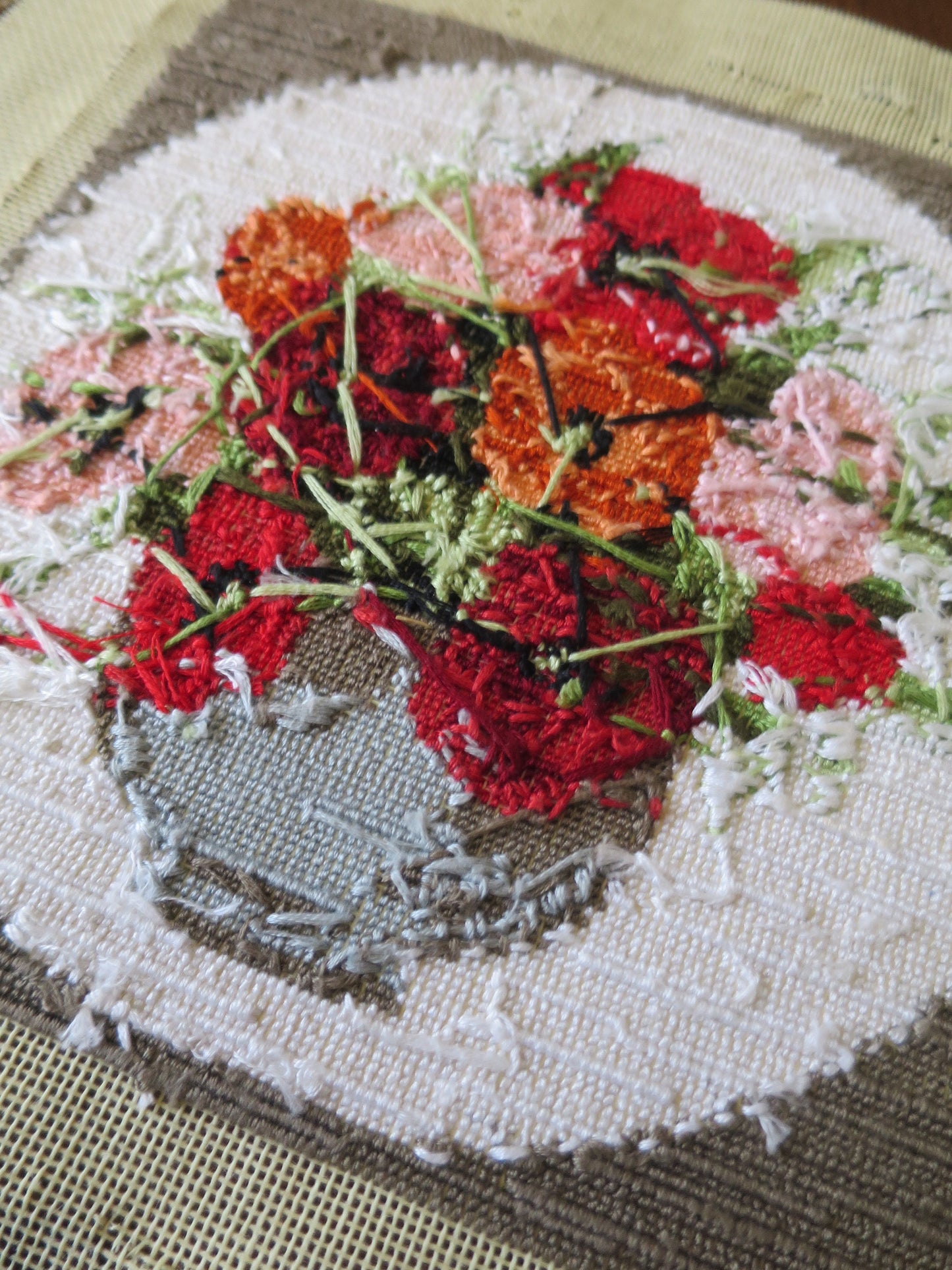 Vintage Hand Embroidered Tapestry Picture- Poppies