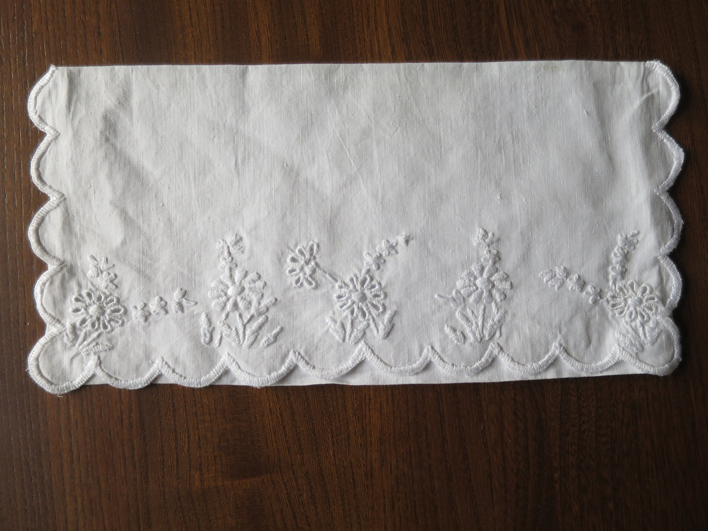 Antique Irish Linen Handkerchief Case- Hand Embroidered Whitework Flowers