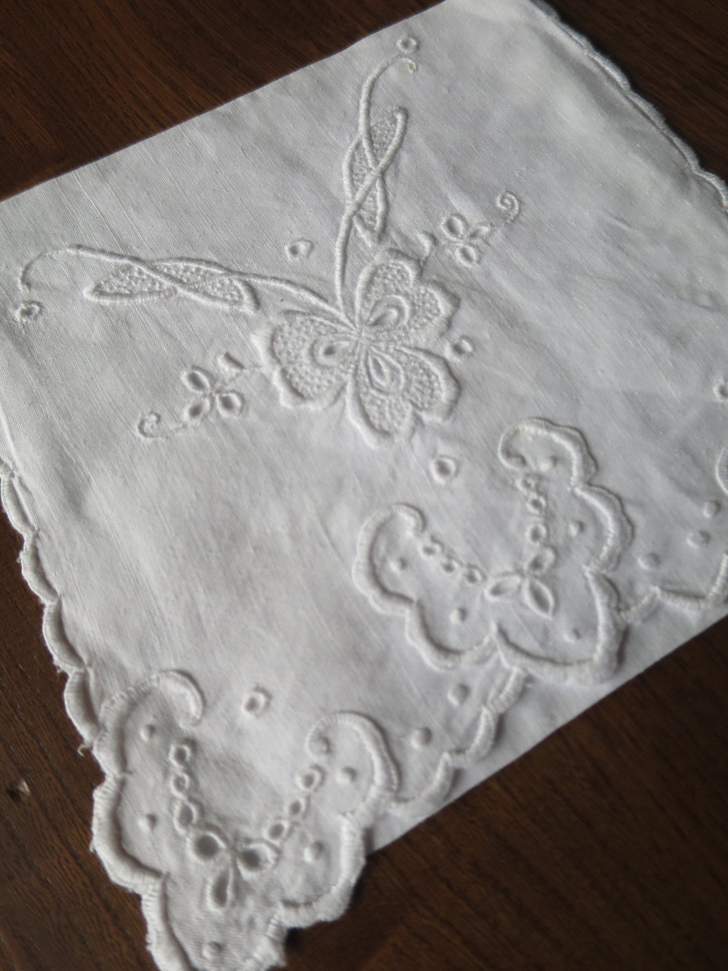 Antique Irish Linen Handkerchief Case- Hand Embroidered Whitework Shamrock