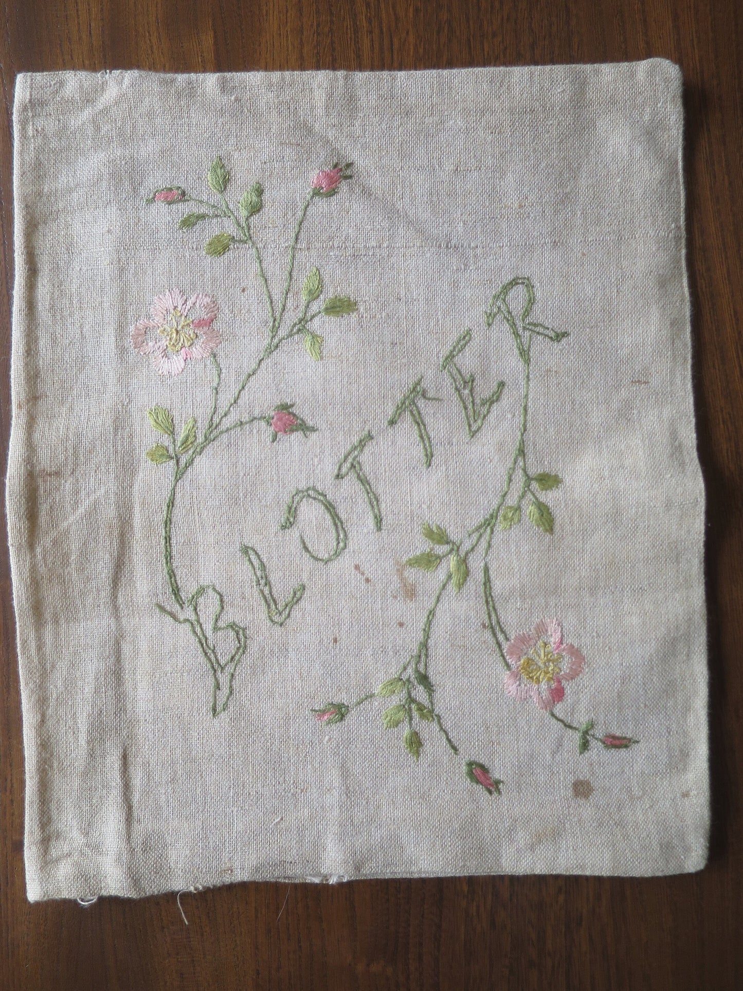 Antique Belle Epoch Linen Blotter Case- Silk Hand Embroidery