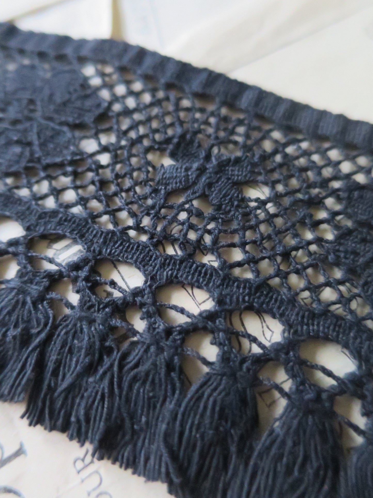 Black English Nottingham Cluny Lace- Fringed Torchon- 8.7 cm