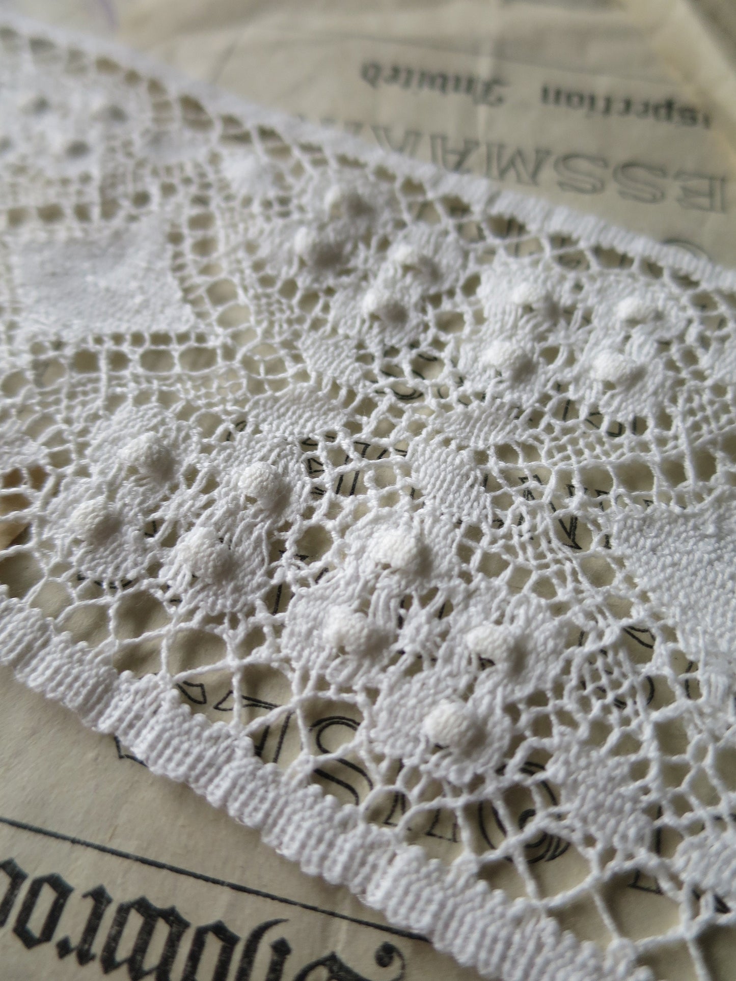 Off White English Nottingham Cluny Lace- Diamond & Raised Spots Torchon Guipure- Insertion- 9 cm