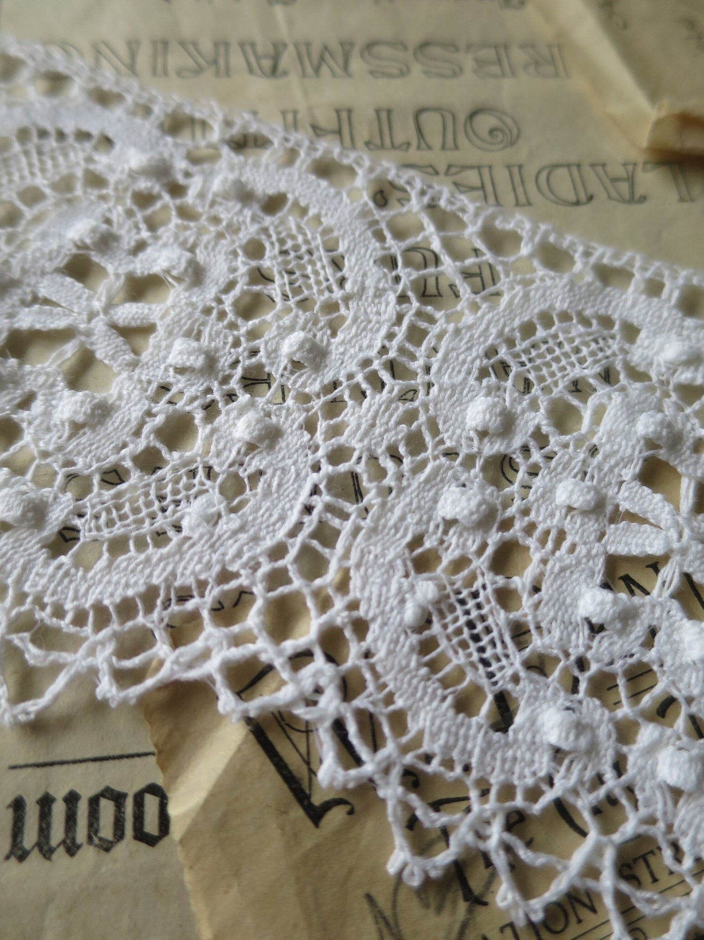 White English Nottingham Cluny Lace- Raised Torchon Roses Guipure - 8.5 cm