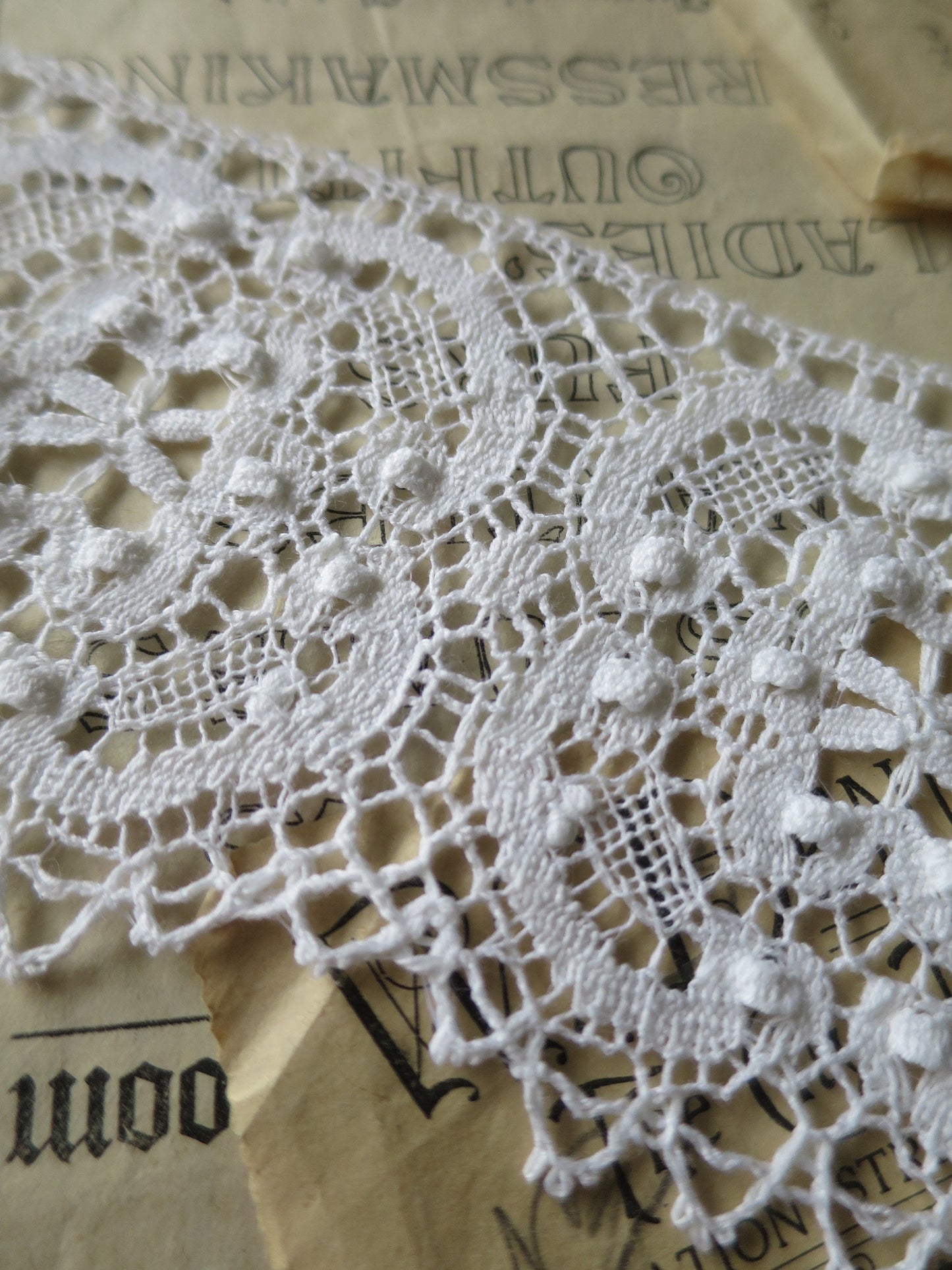 White English Nottingham Cluny Lace- Raised Torchon Roses Guipure - 8.5 cm