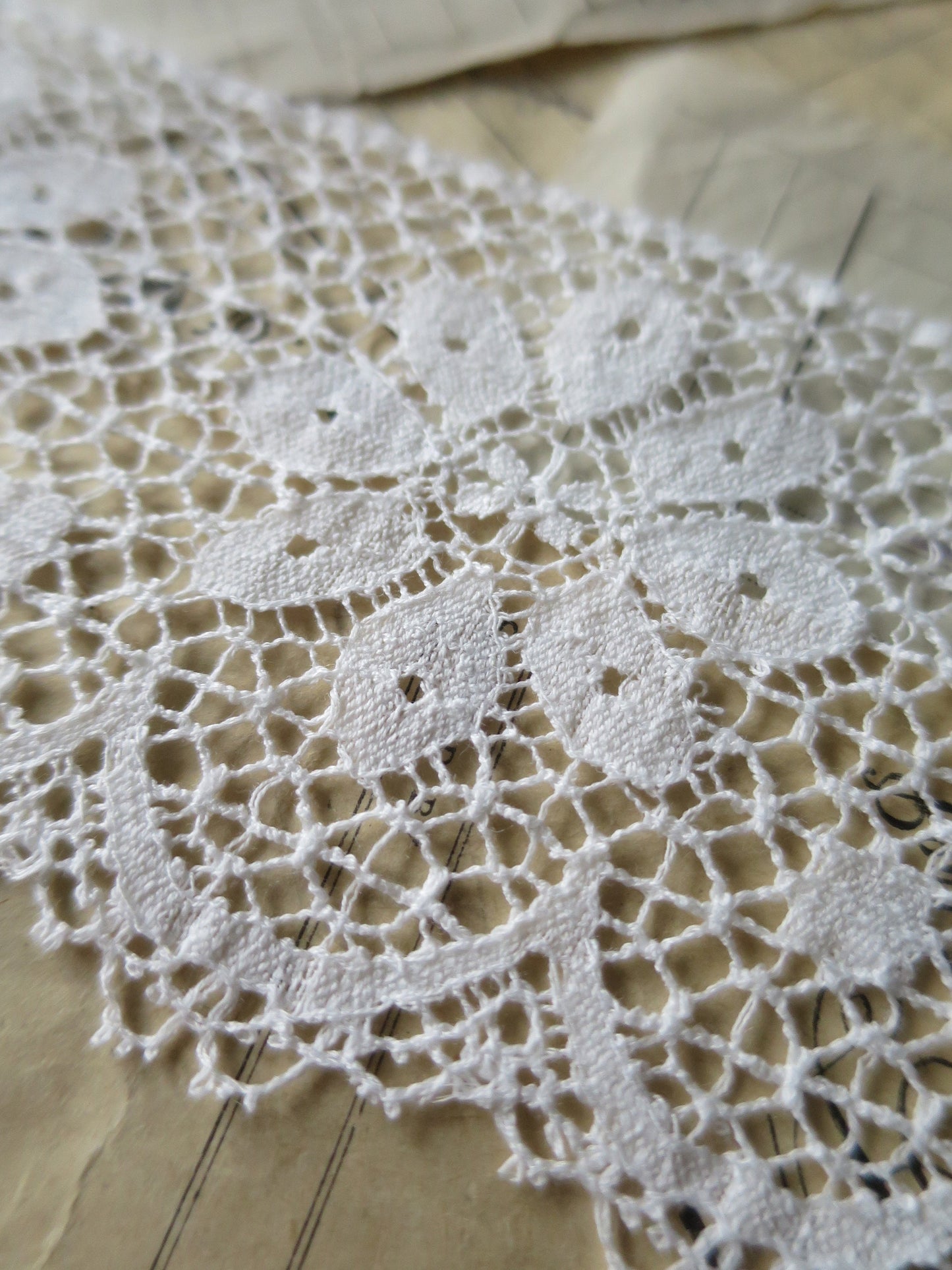 Off White English Nottingham Lace- Floral Flat Point Lace- 7.5 cm