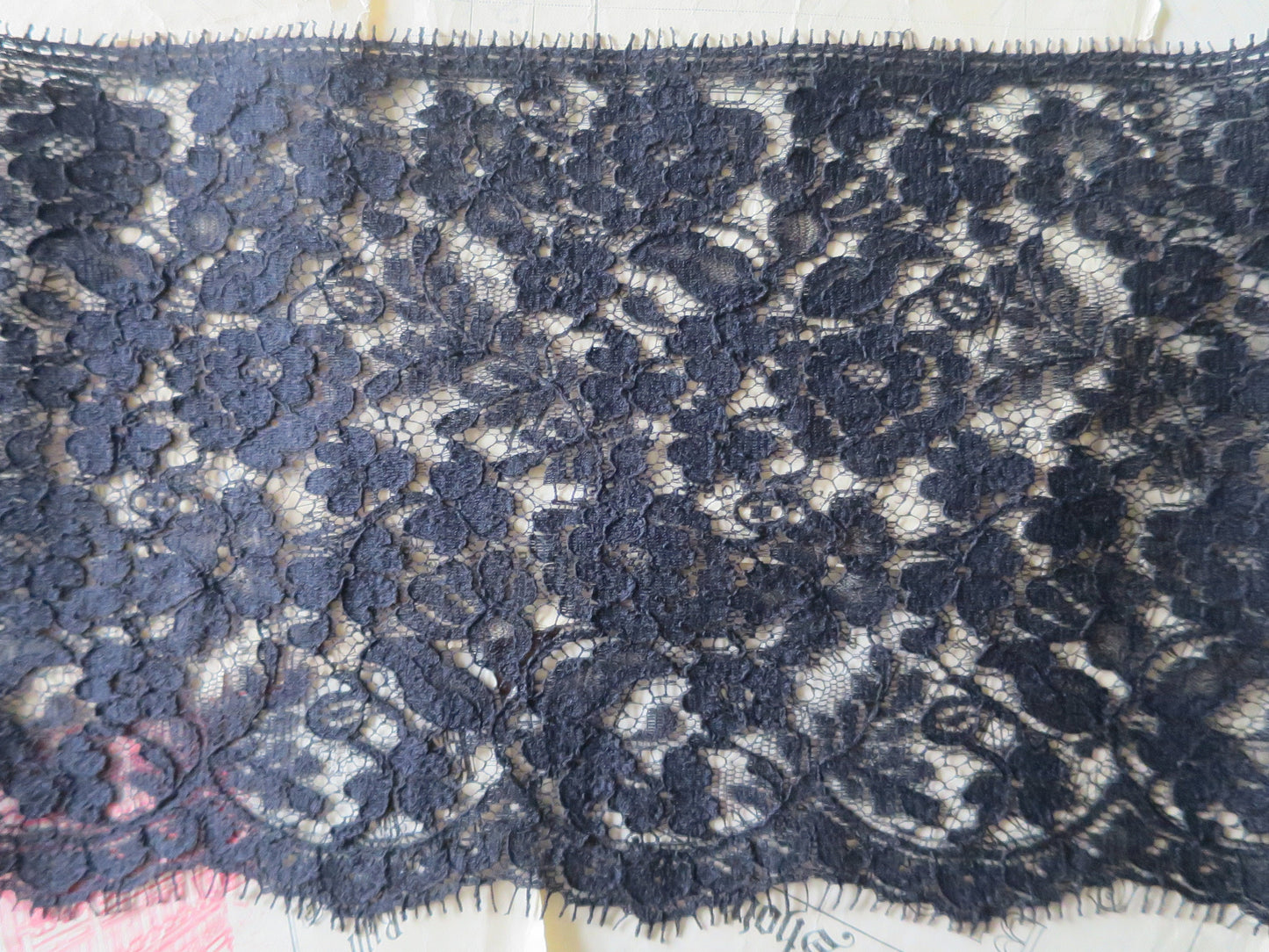 Black English Nottingham Lace- Floral Honiton - 16 cm Sold by the Half Meter