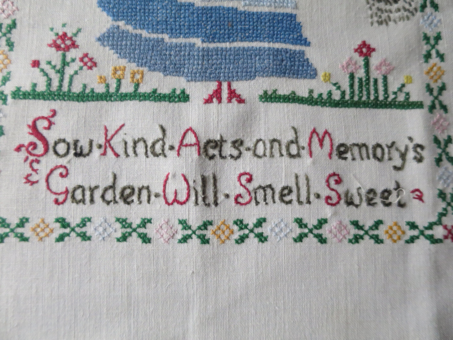 Vintage Hand Embroidered Cross Stitch panel