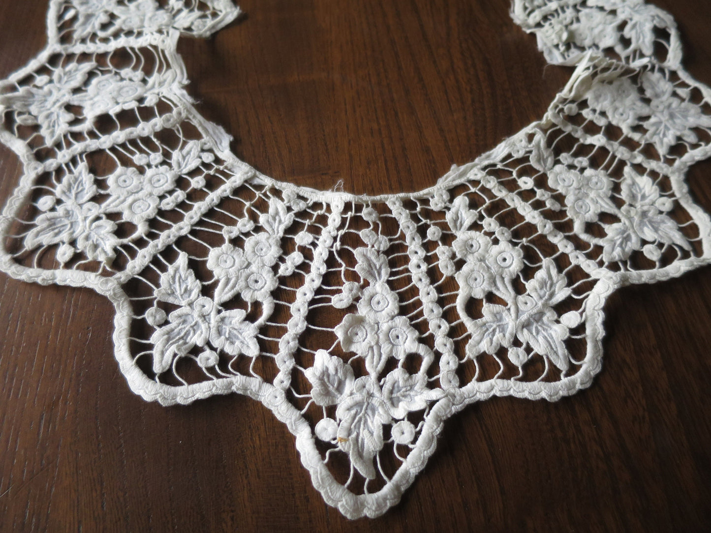 Antique Hand Embroidered Guipure Cutwork Collar- 1840's
