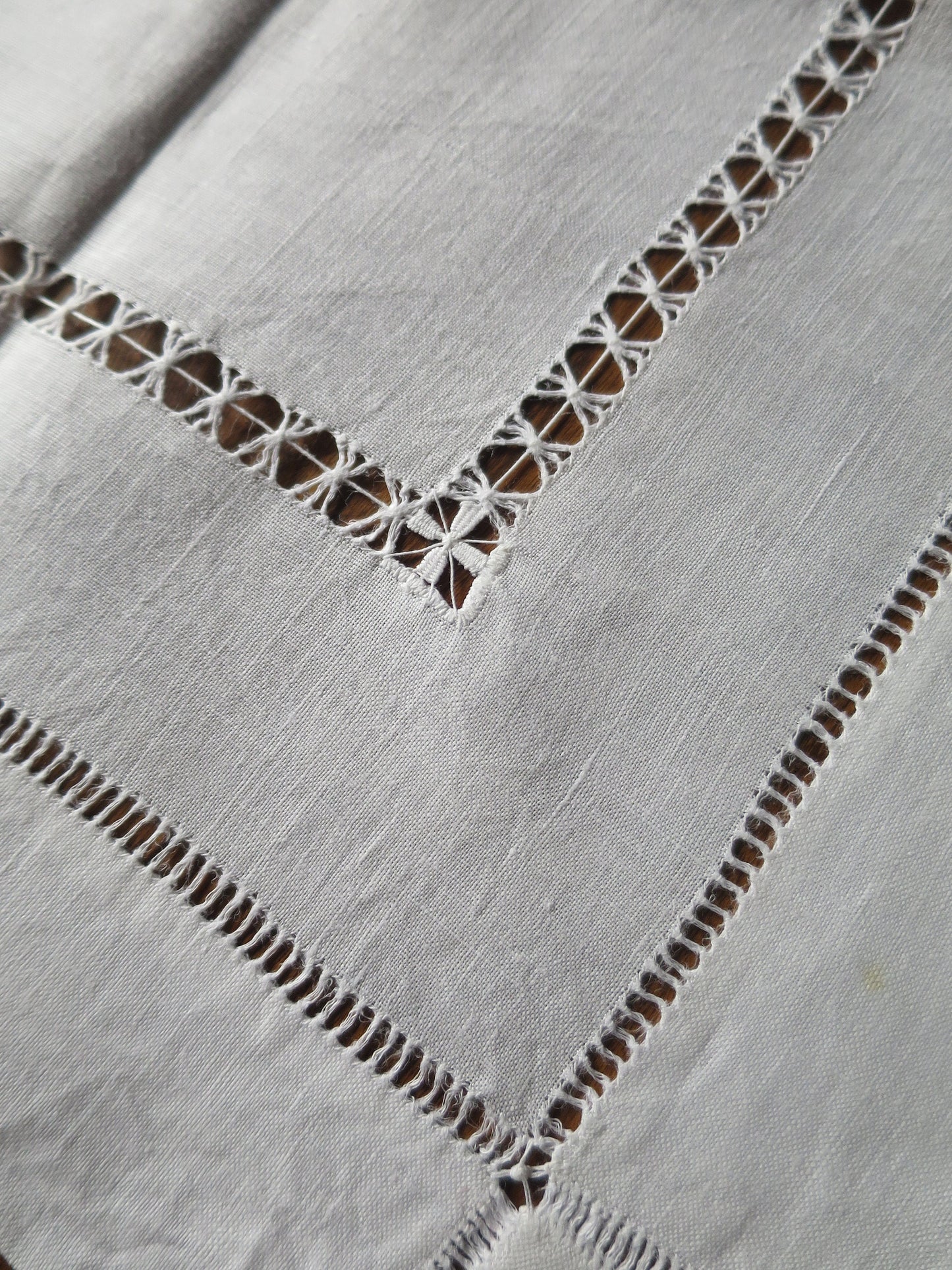 Antique Irish Linen Table Topper- Simple Drawn Thread Work