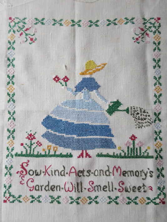 Vintage Hand Embroidered Cross Stitch panel