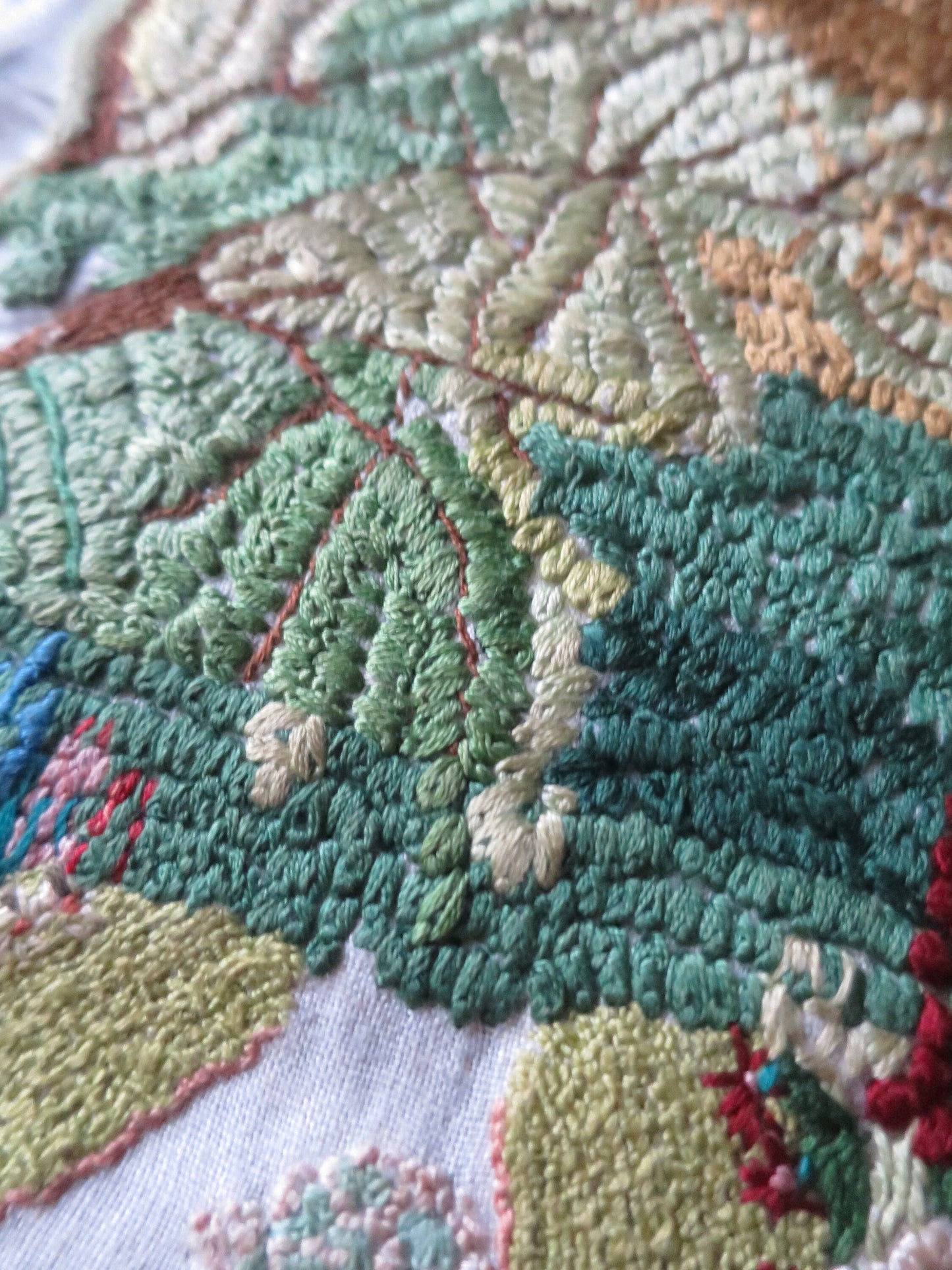 Vintage Hand Embroidered Panel- English Garden