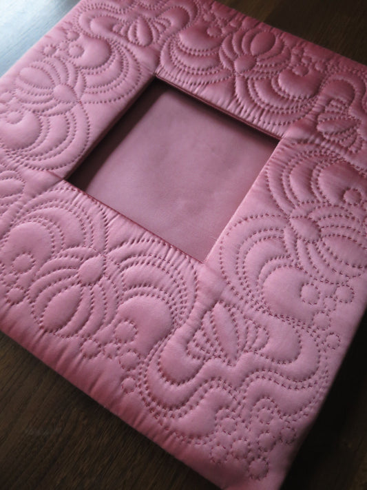 Vintage Hand Worked Padded Quilted Pink Satin Picture Mirror Frame