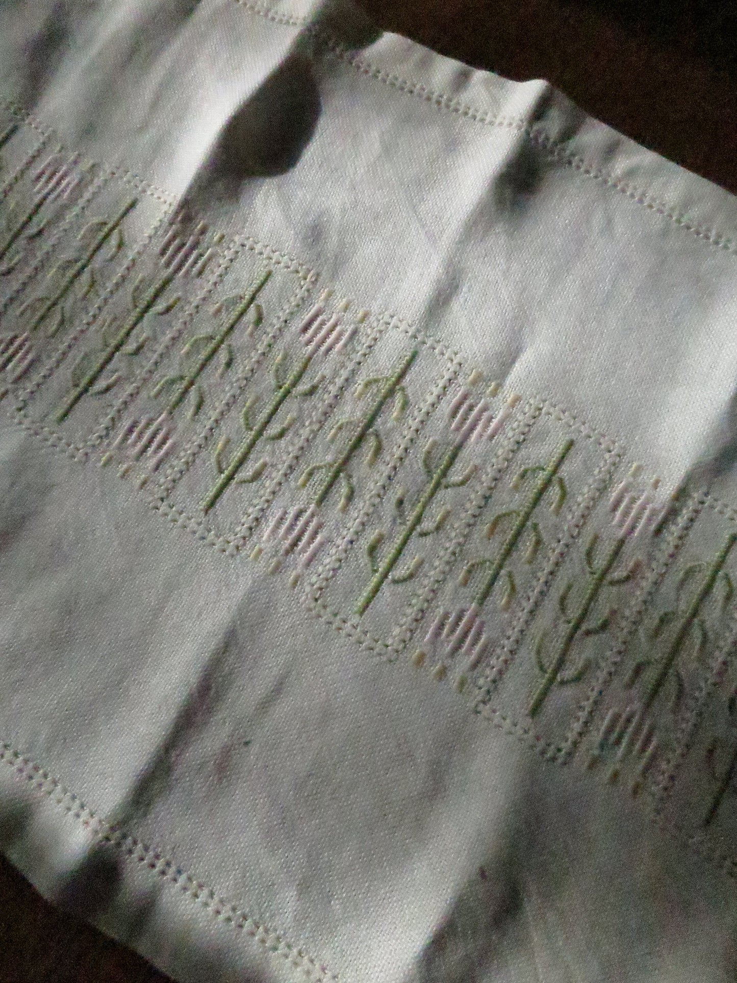 Vintage Table Runner- Pastel Cross Stitch Hand Embroidery