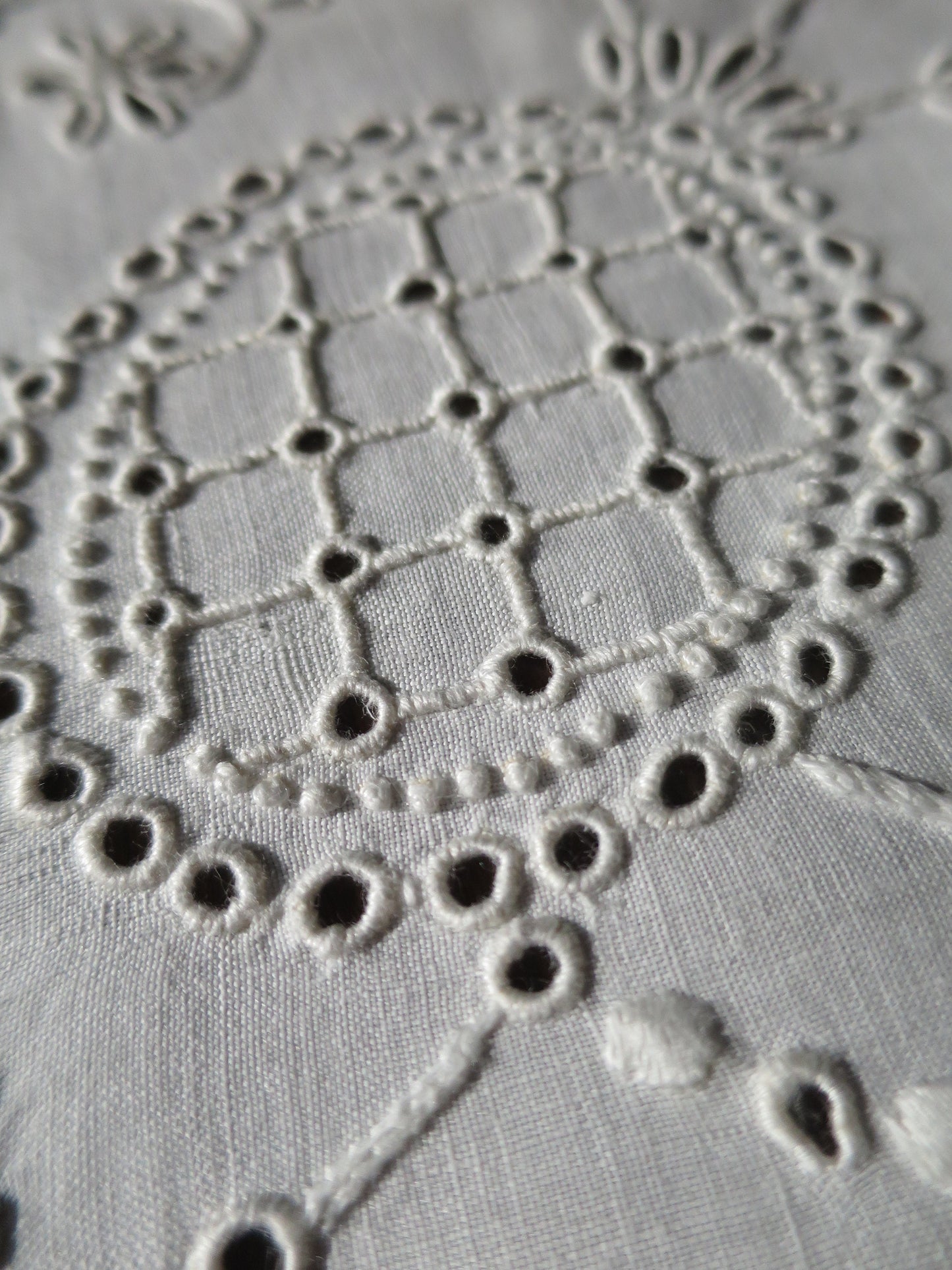 Antique Irish Linen Table Cloth/ Topper- K/H Monogram & Whitework Hand Embroidery