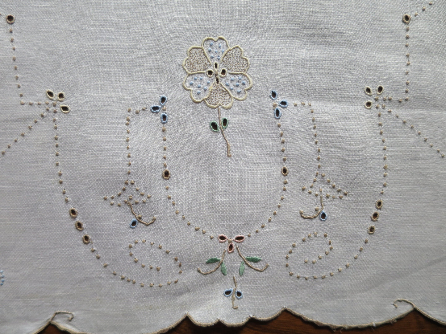 Large Art Deco Tray Cloth- Madeira Hand Embroidery