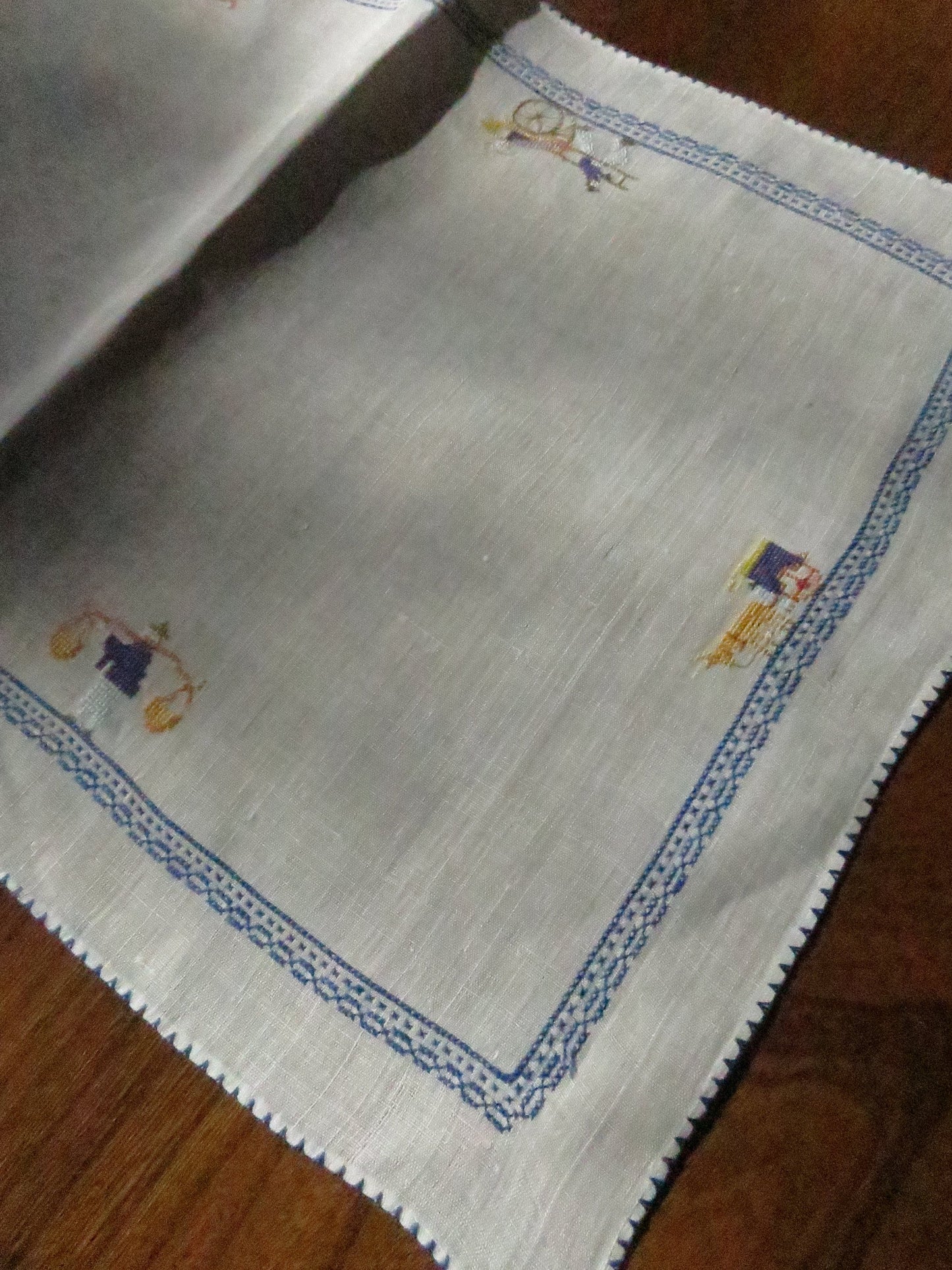 Antique Art Nouveau Irish Linen Tray Cloth/ Topper- Floral Damask