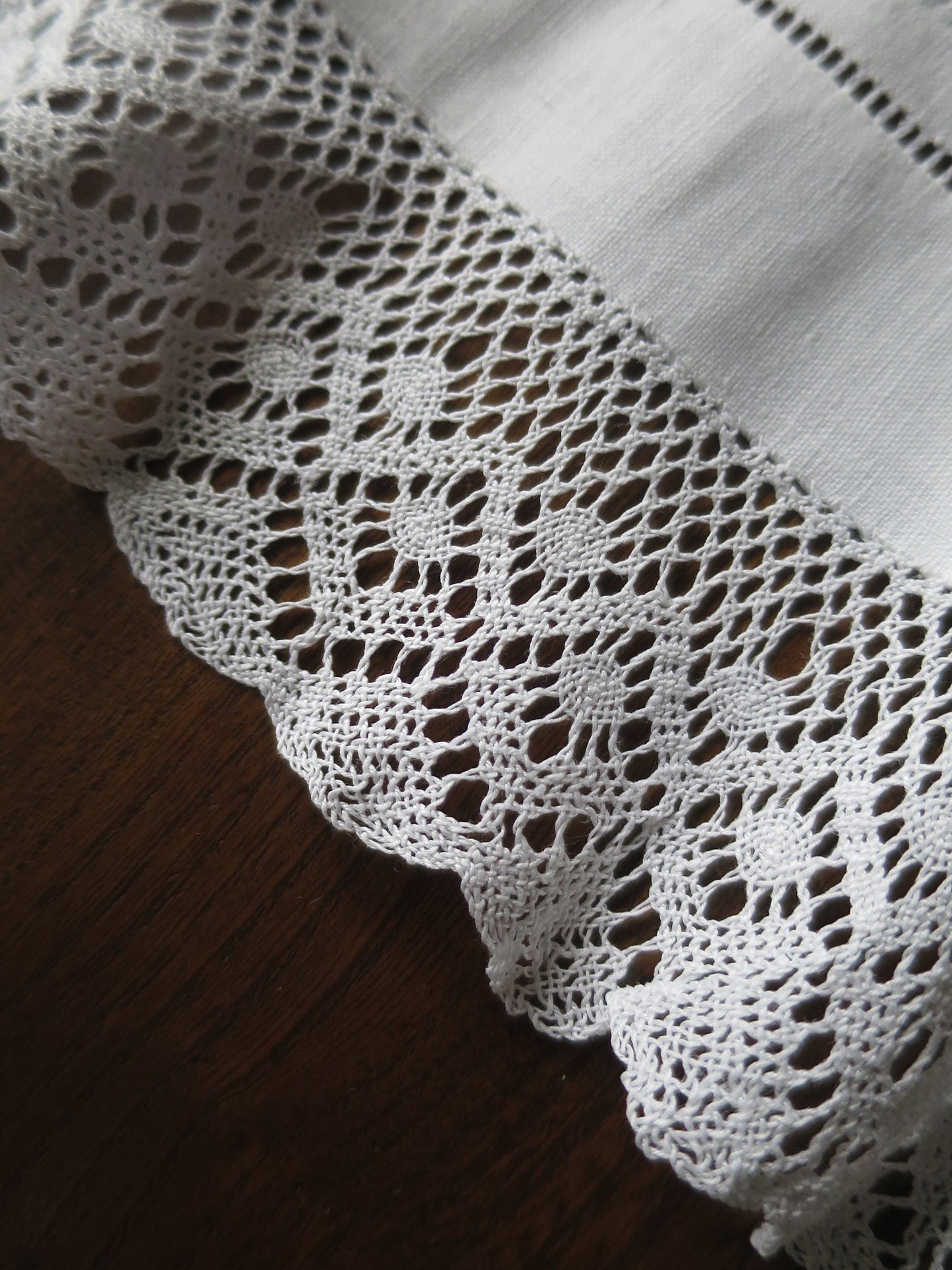 Antique Irish Linen Table Topper- Intricate Drawn Thread Work & Bobbin Lace