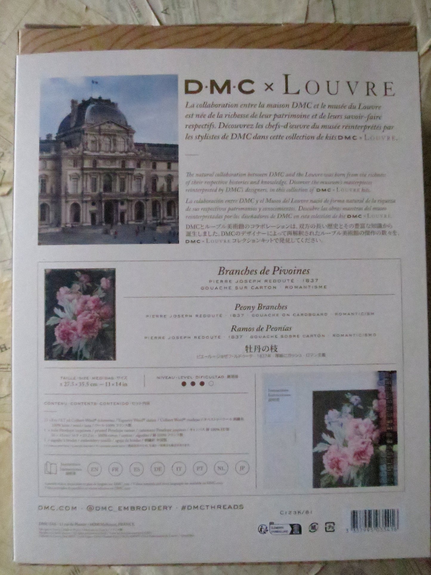 The Louvre Peony Branches Pierre Joseph Redoute Tapestry Needlepoint Kit