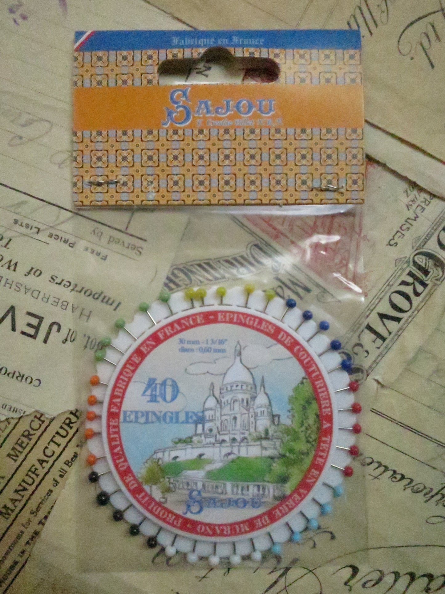 Sajou Rosette 40 Murano Glass Dress Making Pins- Sacre Coeur