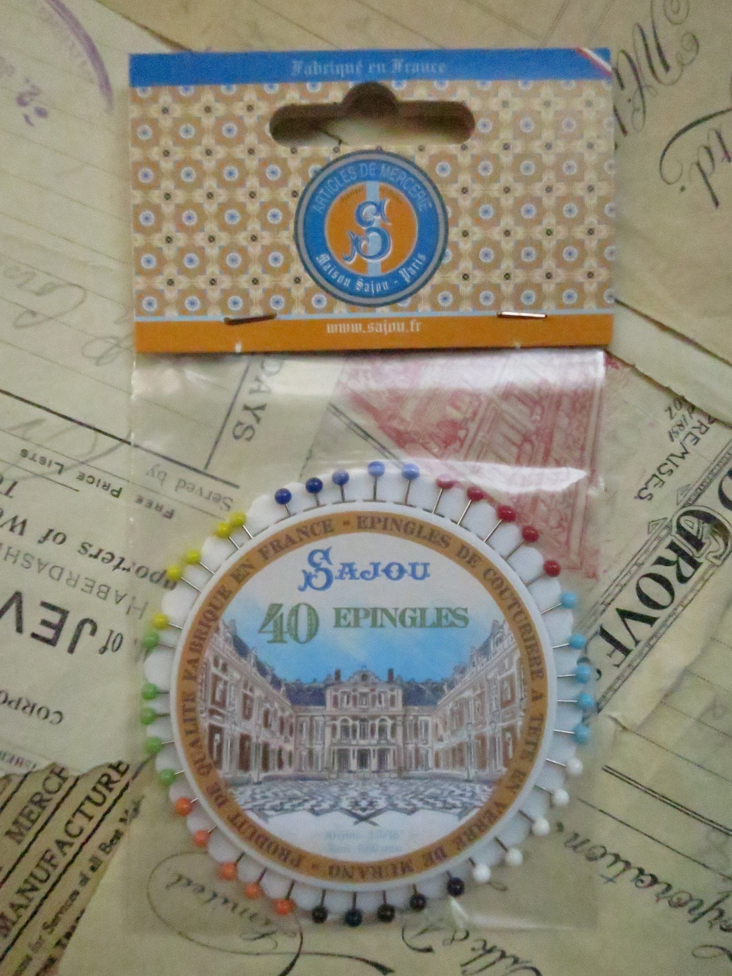 Sajou Rosette 40 Murano Glass Dress Making Pins- Versailles