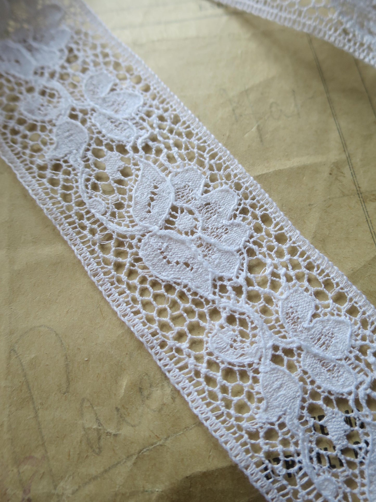 White English Nottingham Lace- Raised Floral Guipure- Insertion- 3.5 cm