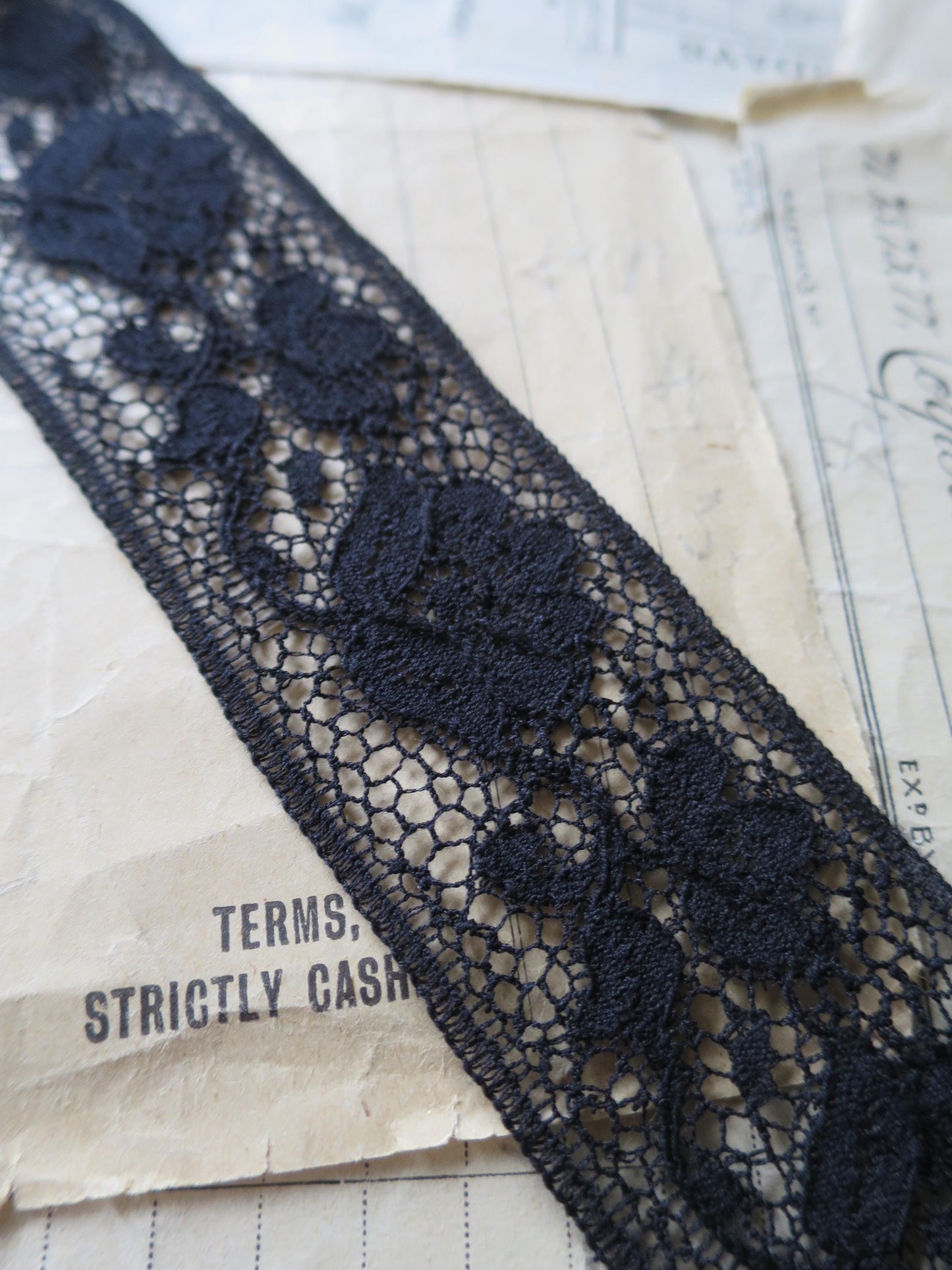 Black English Nottingham Lace- Raised Floral Guipure- Insertion- 3.5 cm