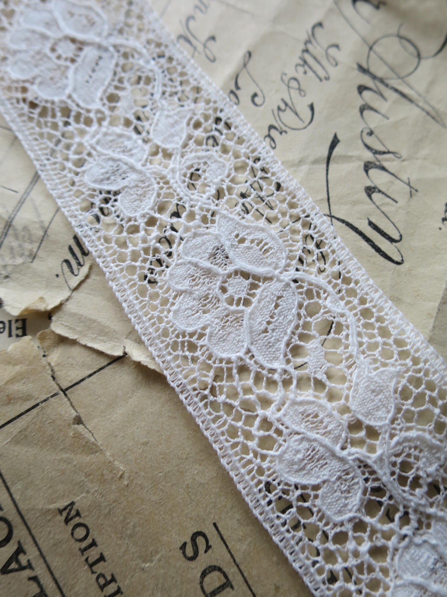 Off White English Nottingham Lace- Raised Floral Guipure- Insertion- 3.5 cm