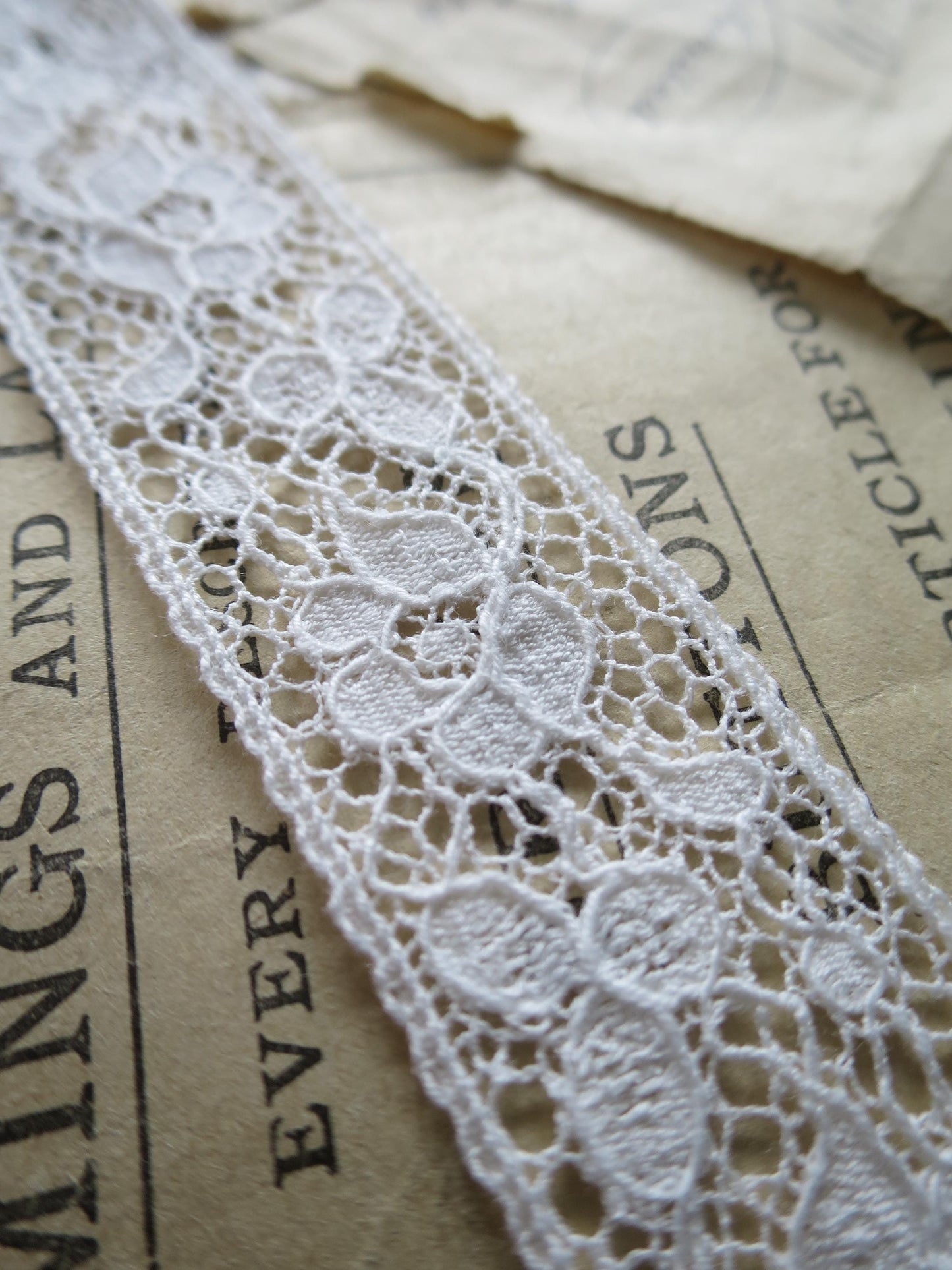 Off White English Nottingham Lace- Raised Floral Guipure- Insertion- 2.7 cm