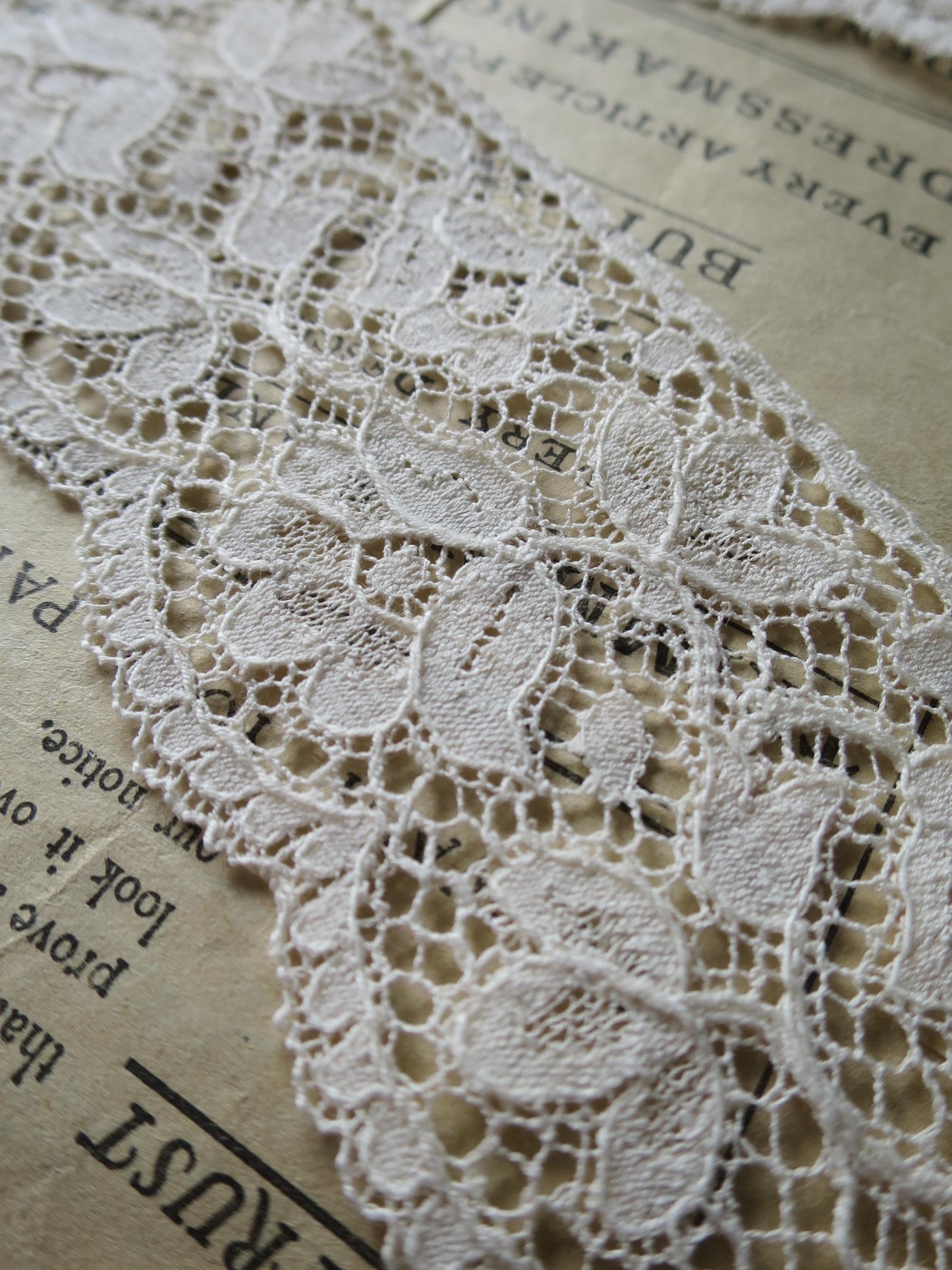 Ecru English Nottingham Lace- Scalloped Raised Floral Guipure- 5.5 cm