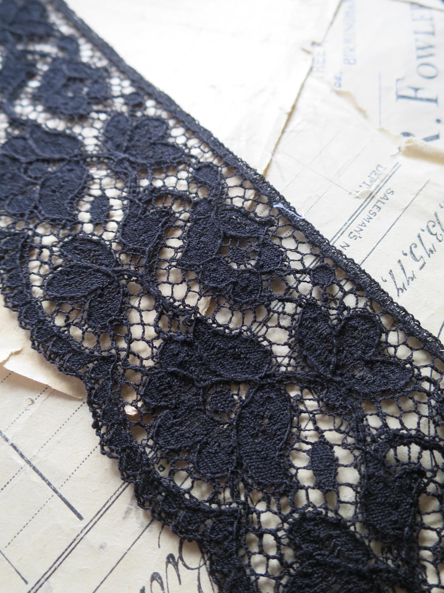 Black English Nottingham Lace- Scalloped Raised Floral Guipure- 5.5 cm