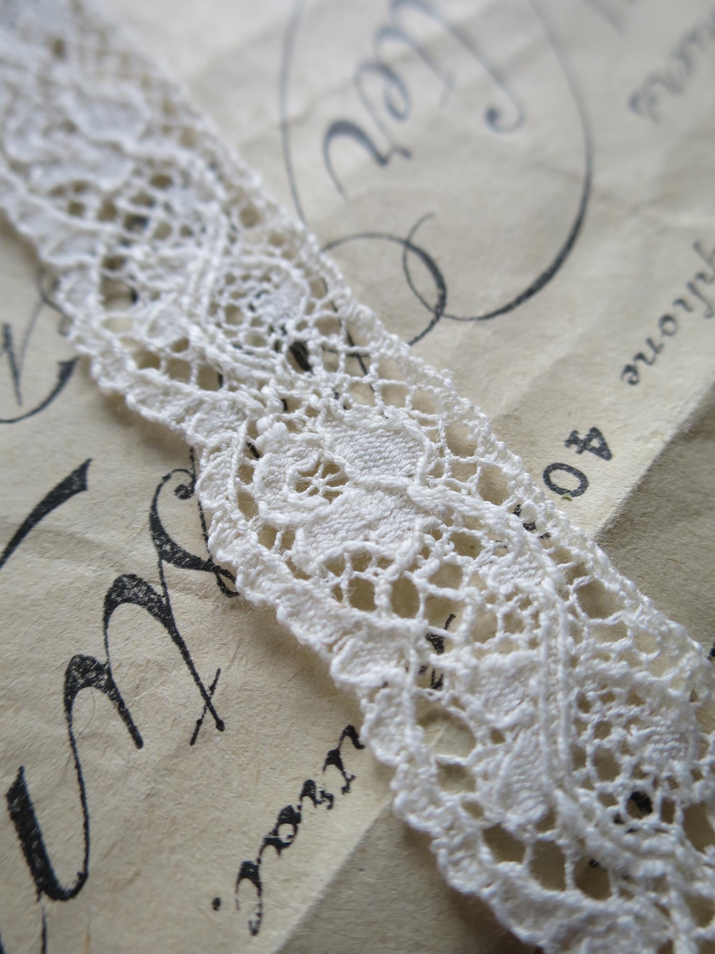 Ecru English Nottingham Lace- Scalloped Raised Floral Guipure- 1.8 cm