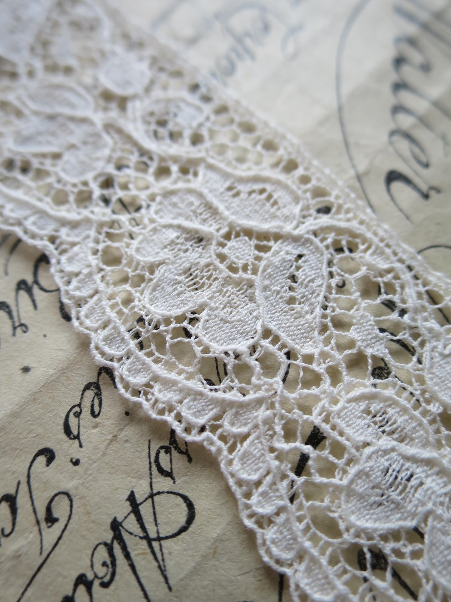 Ecru English Nottingham Lace- Scalloped Raised Floral Guipure- 3.5 cm