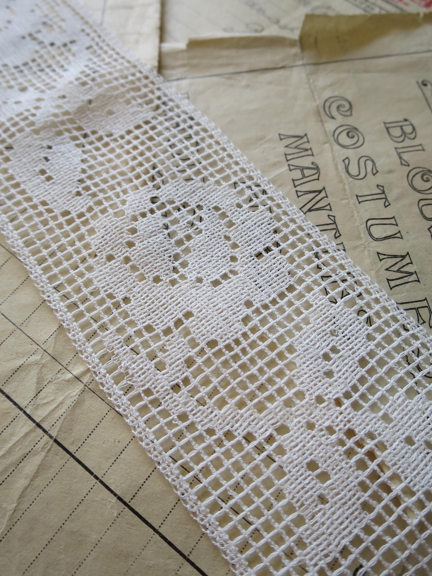 White English Nottingham Lace- Filet Lace Roses- Insertion- 6 cm