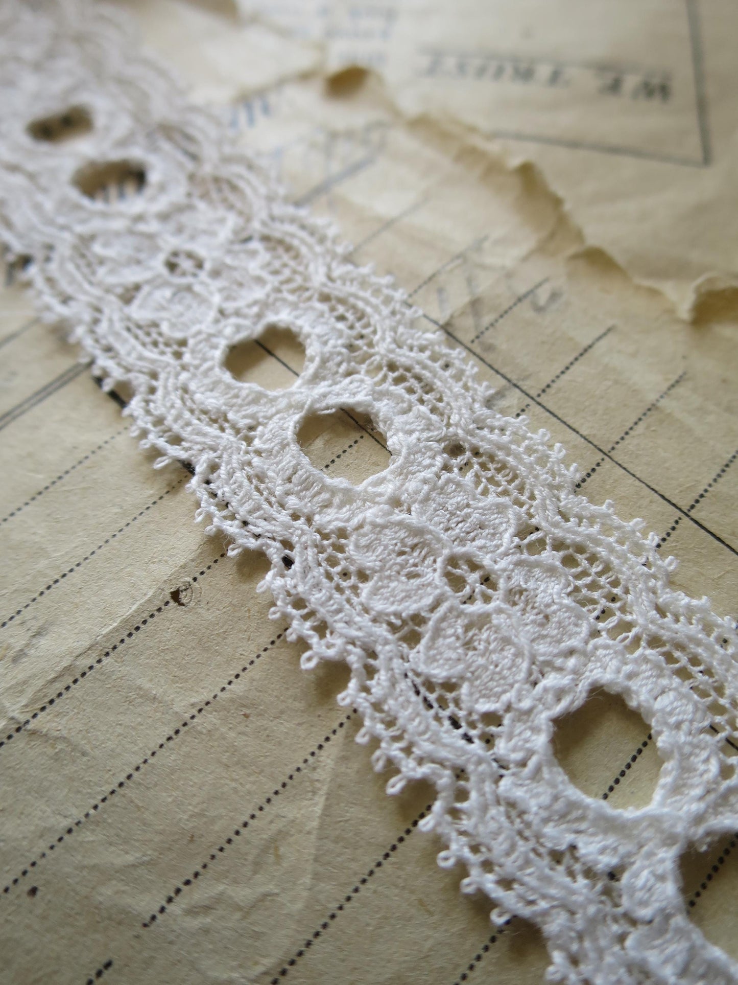 Off White English Nottingham Lace- Frothy Double Eyelet- Galloon- 2.7 cm