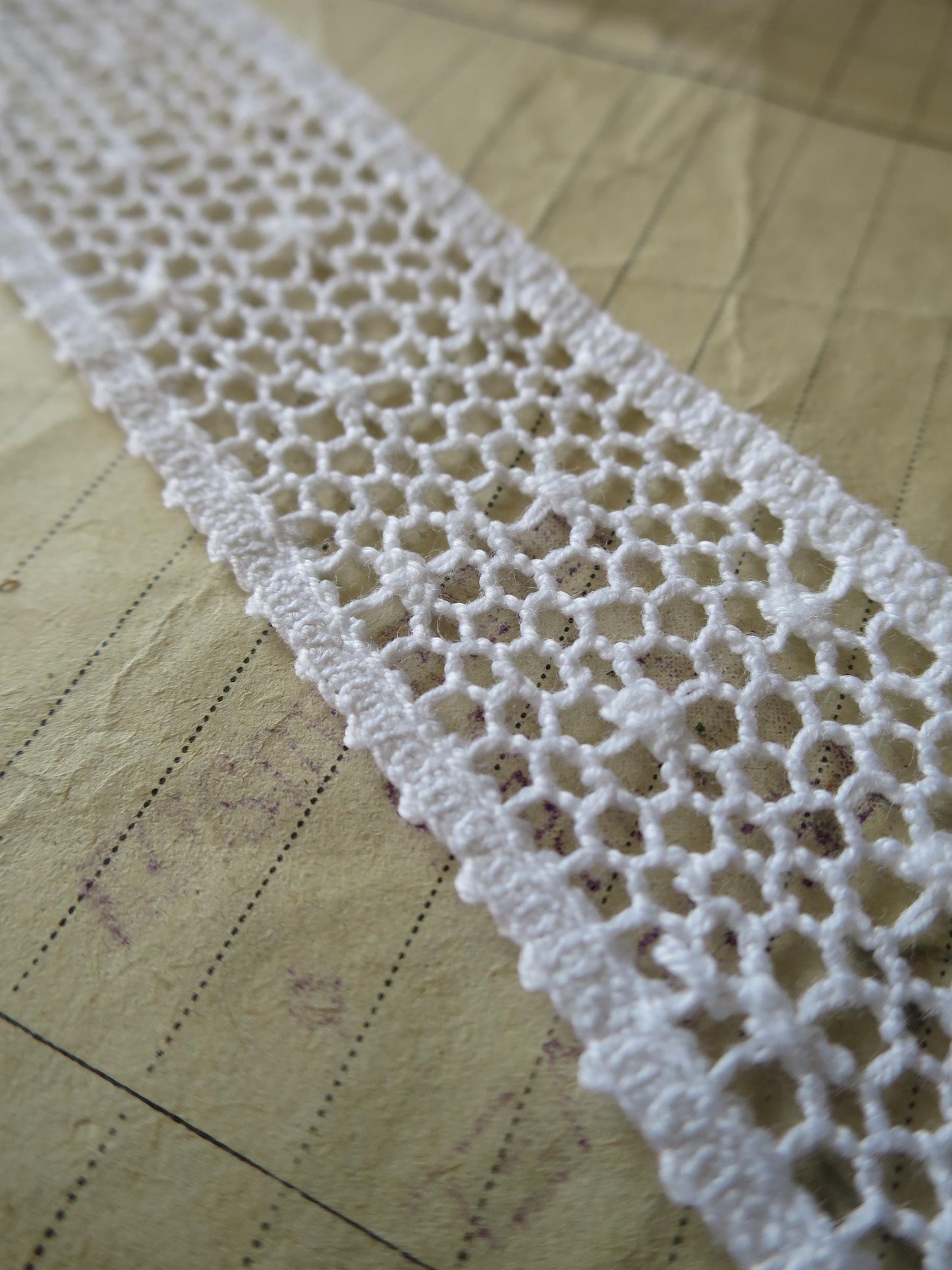 White English Nottingham Cluny Lace- Polka Dot Net- Insertion- 3cm