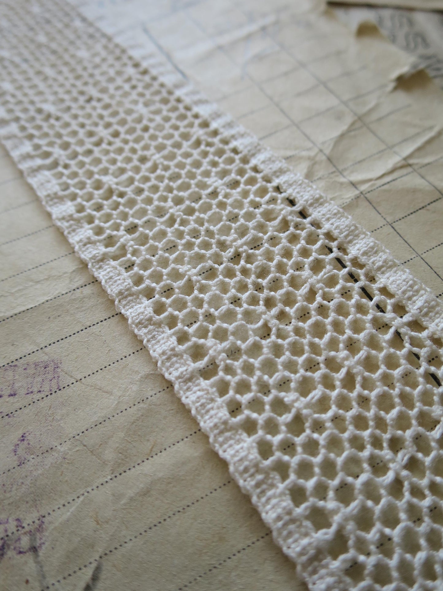 Ecru English Nottingham Cluny Lace- Polka Dot Net- Insertion- 3.8cm