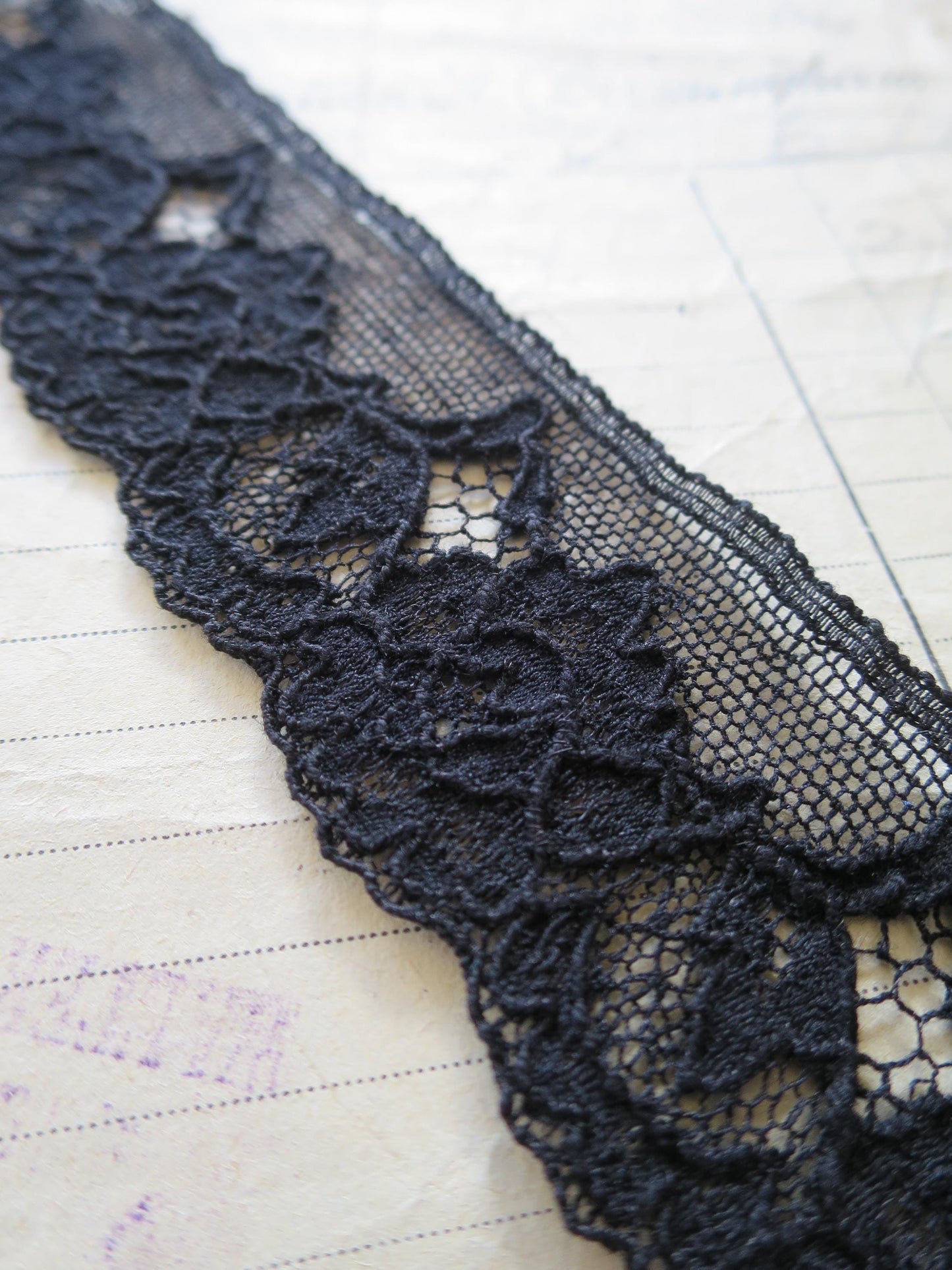 Black English Nottingham Lace- Alencon Flowers- 3.7 cm