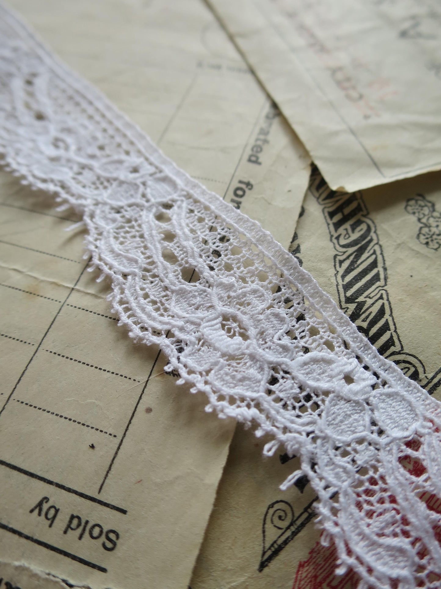 White English Nottingham Lace- Raised Floral Swags Point Lace- 2.5 cm