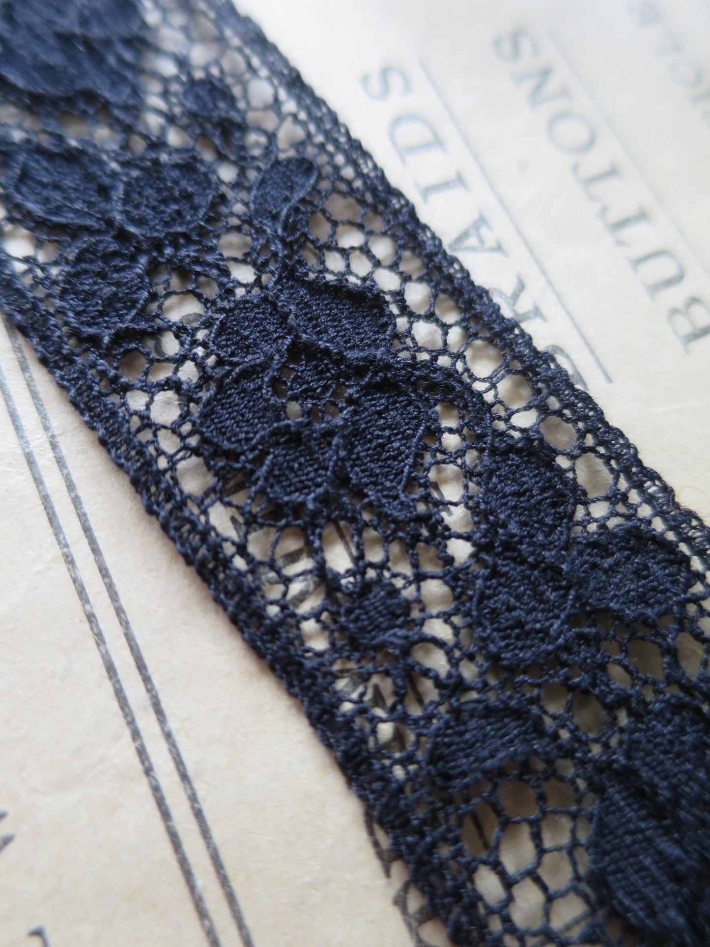 Black English Nottingham Lace- Raised Floral Guipure- Insertion- 2.7 cm