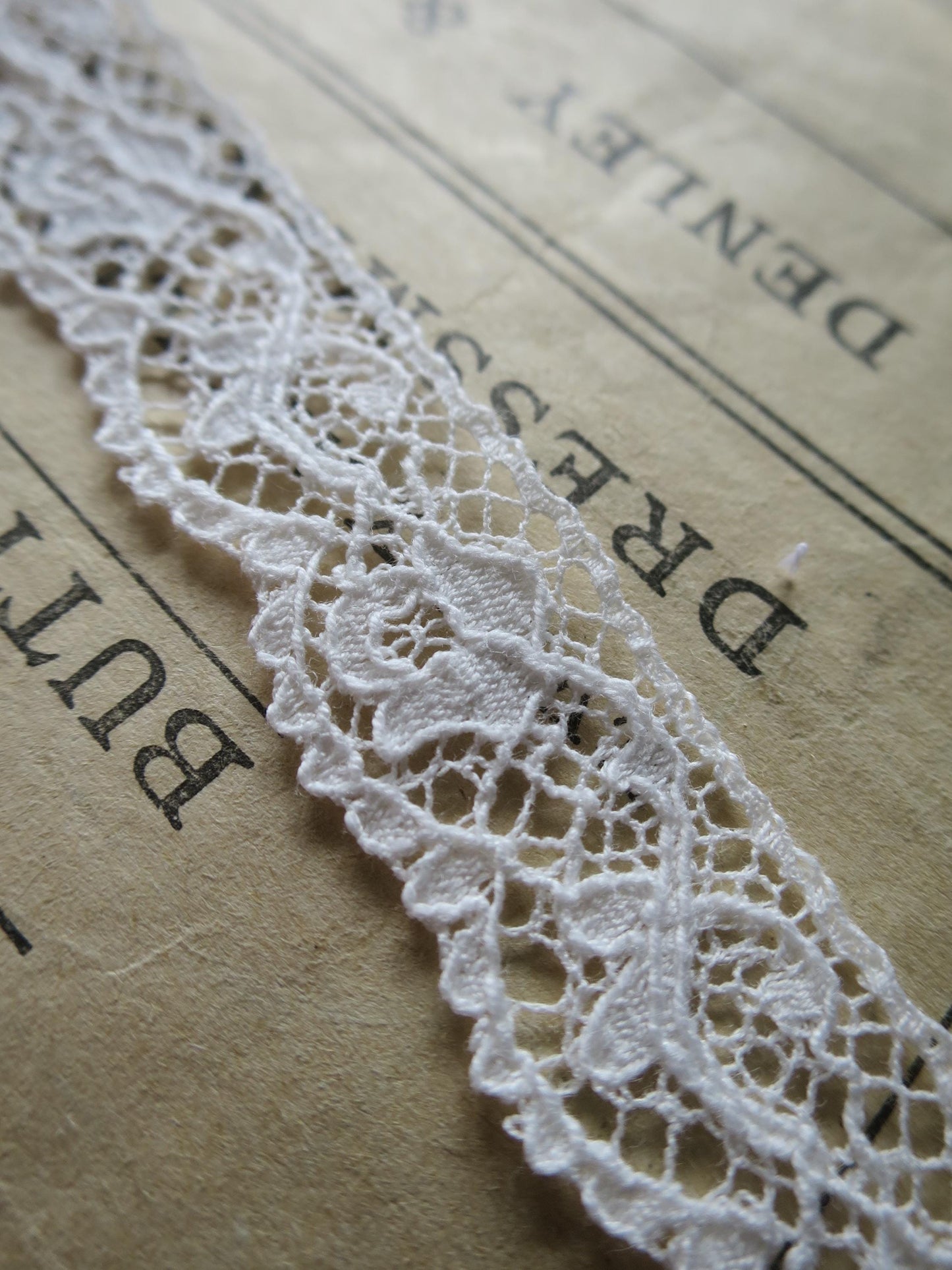 Off White English Nottingham Lace- Scalloped Raised Floral Guipure- 1.8 cm