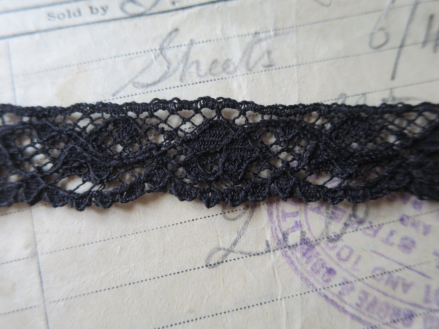 Black English Nottingham Lace- Scalloped Raised Floral Guipure- 1.8 cm