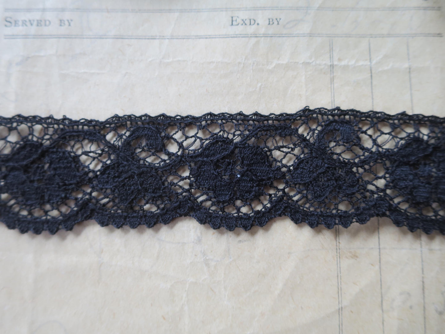 Black English Nottingham Lace- Scalloped Raised Floral Guipure- 2.7 cm